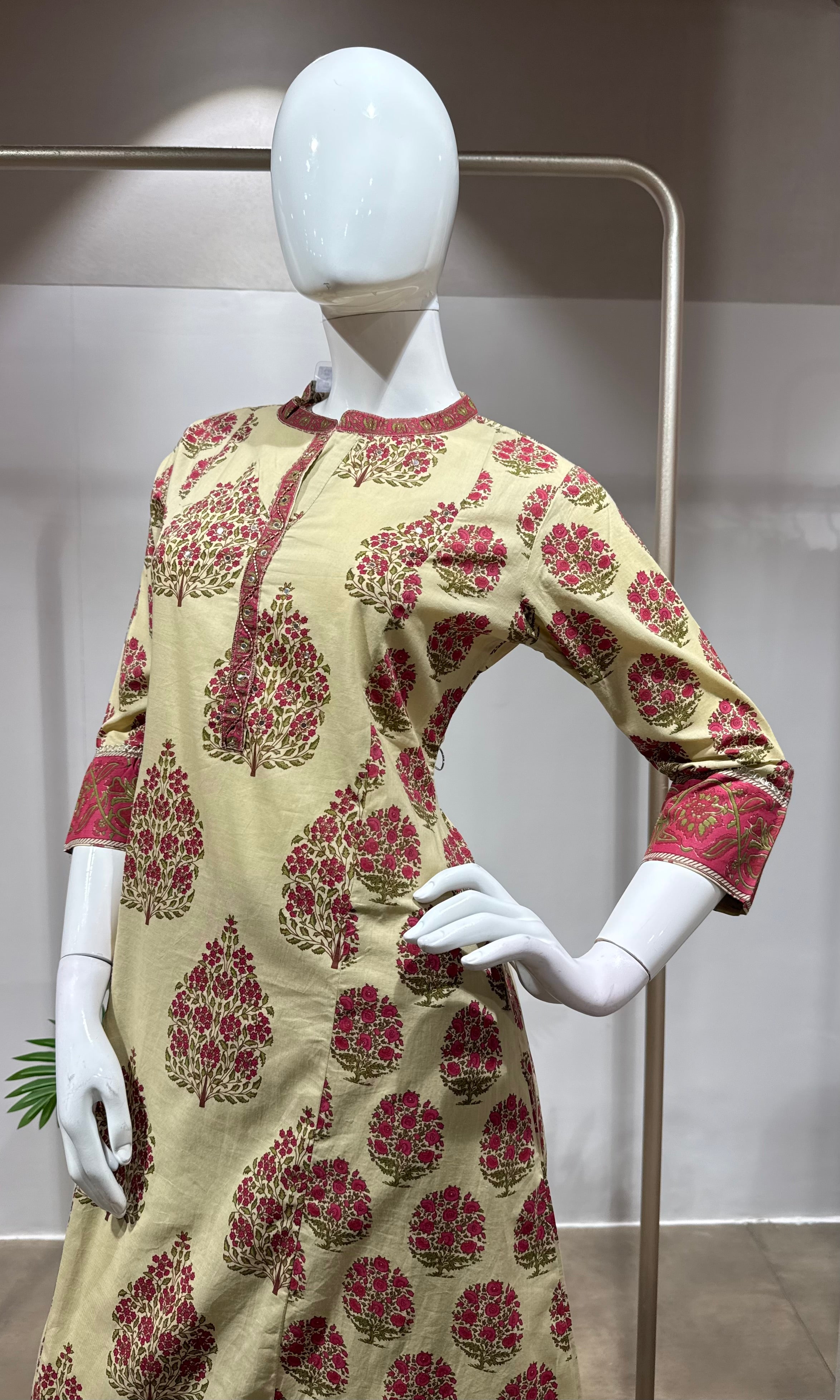 PINK Floral cotton Kurta set with Dupatta