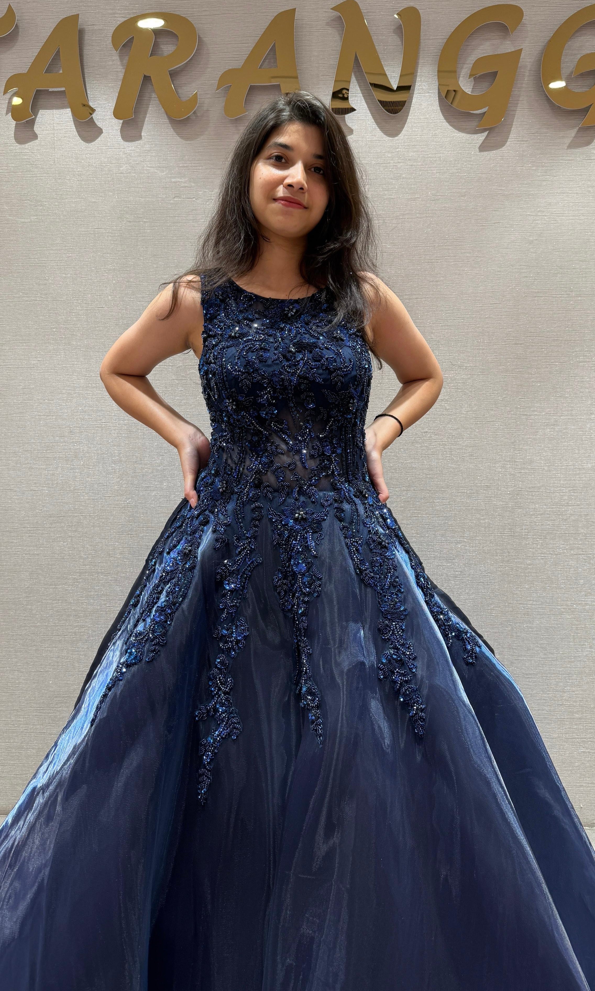 Midnight Shimmer Floral Ball Gown