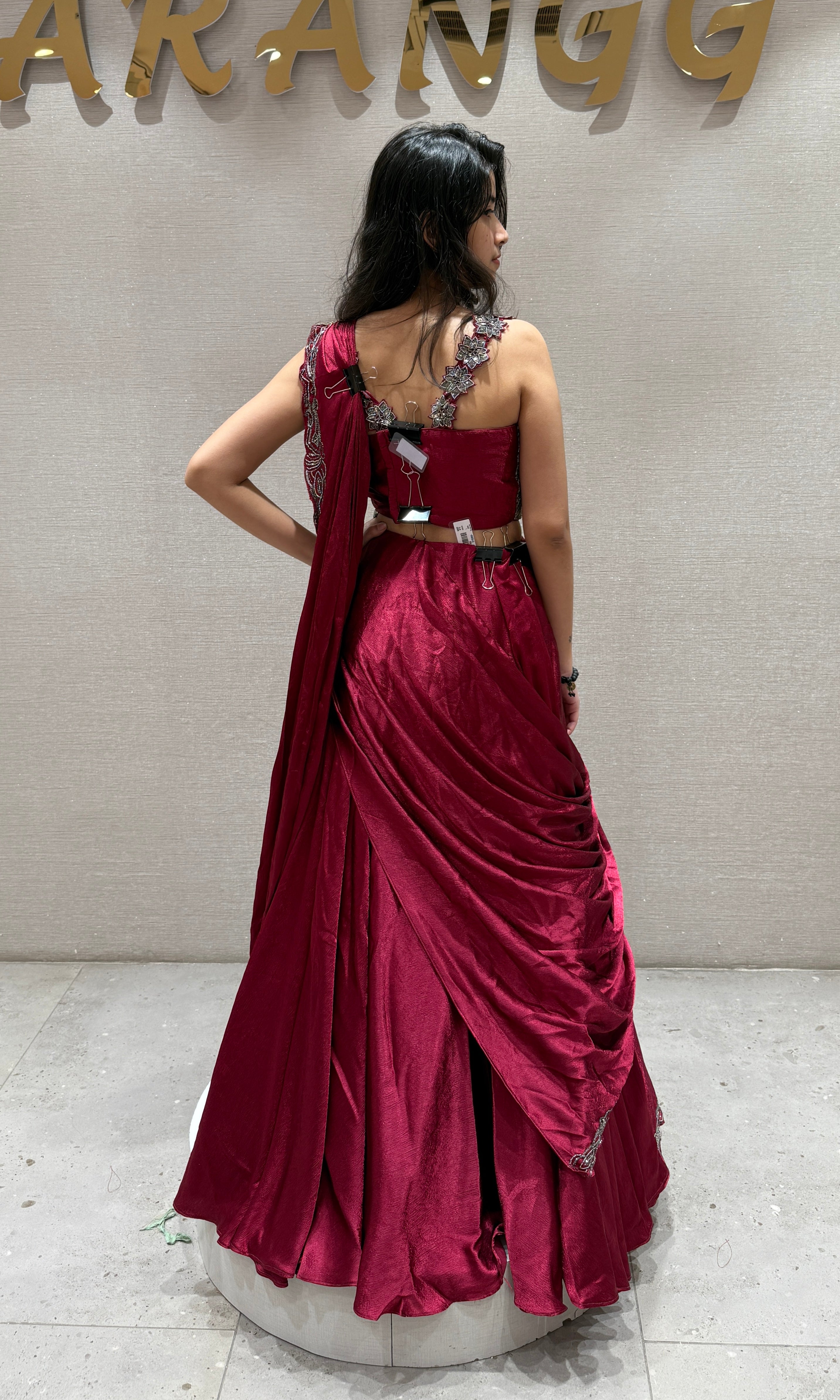 Maroon Silver Embellished Lehenga Set
