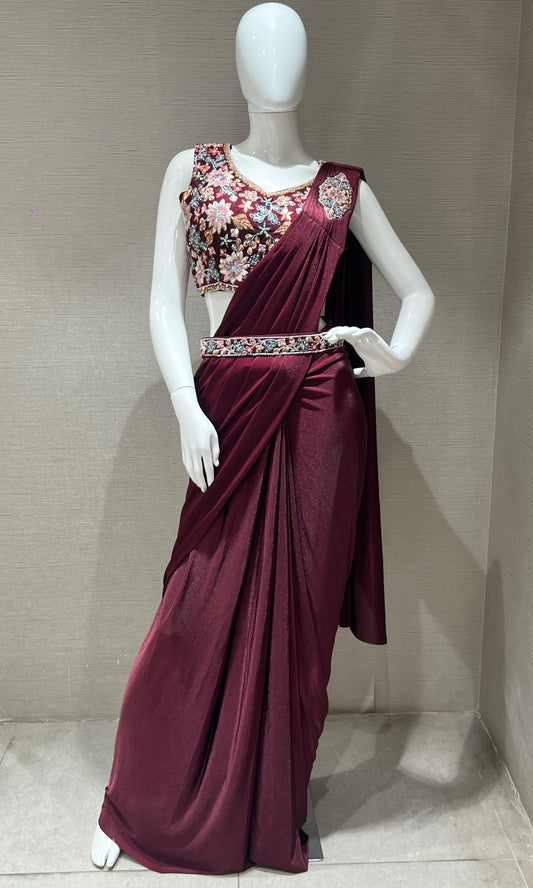 🪭Wine ready to wear saree🪭