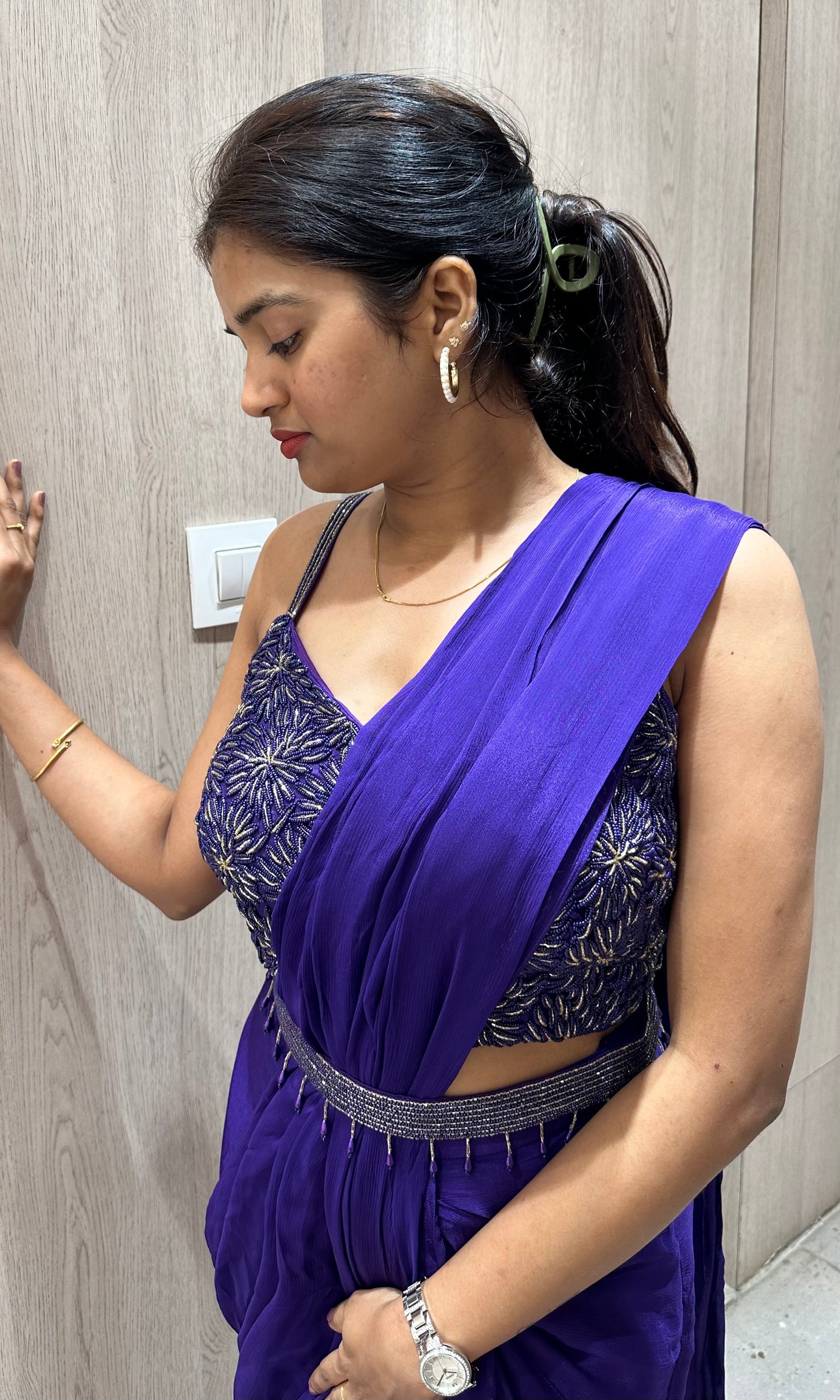 🫐Blue one minute saree🫐