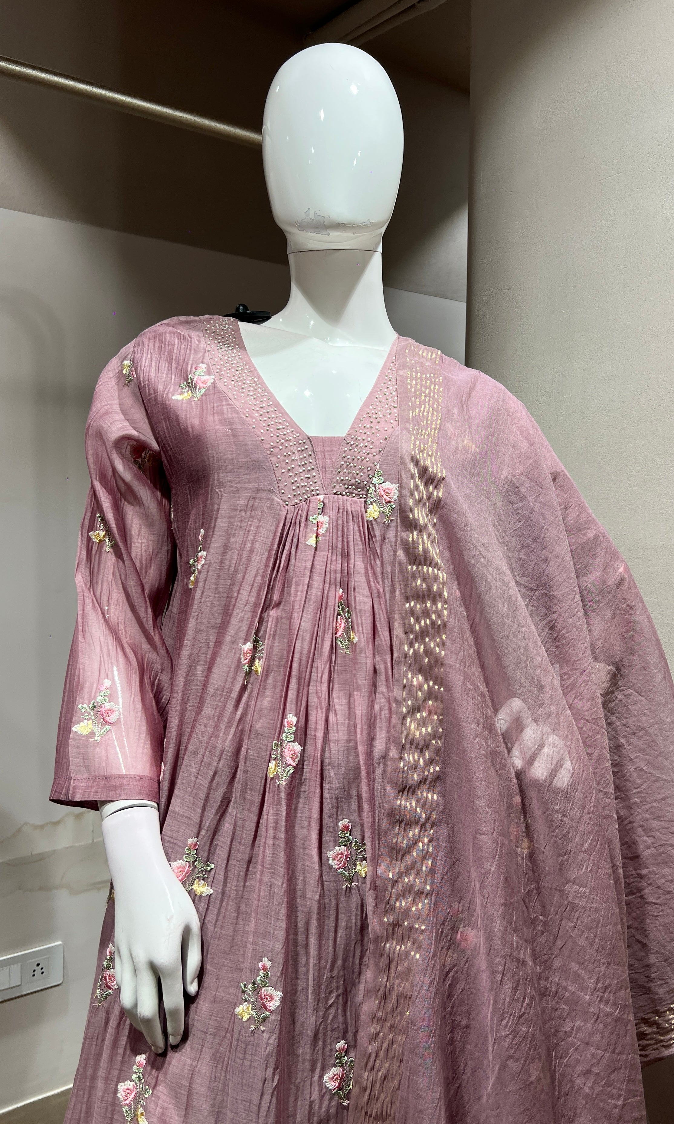 Onion Pink Flared Kurta Set with Dupatta