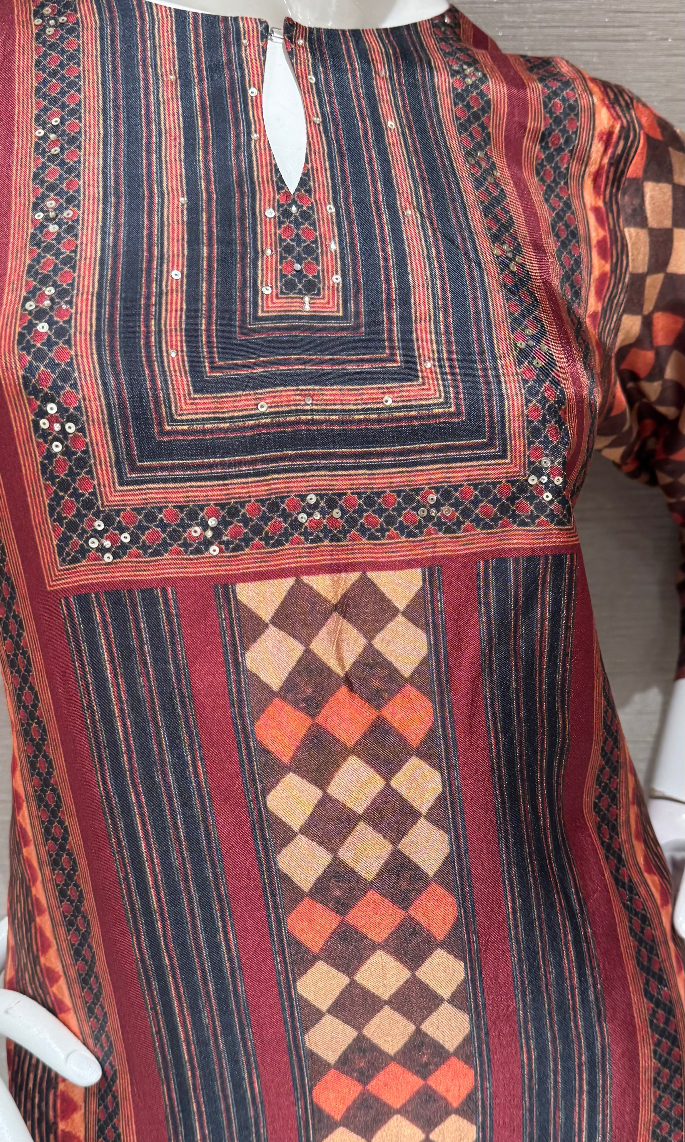Rust Geometric Printed Kurta Set