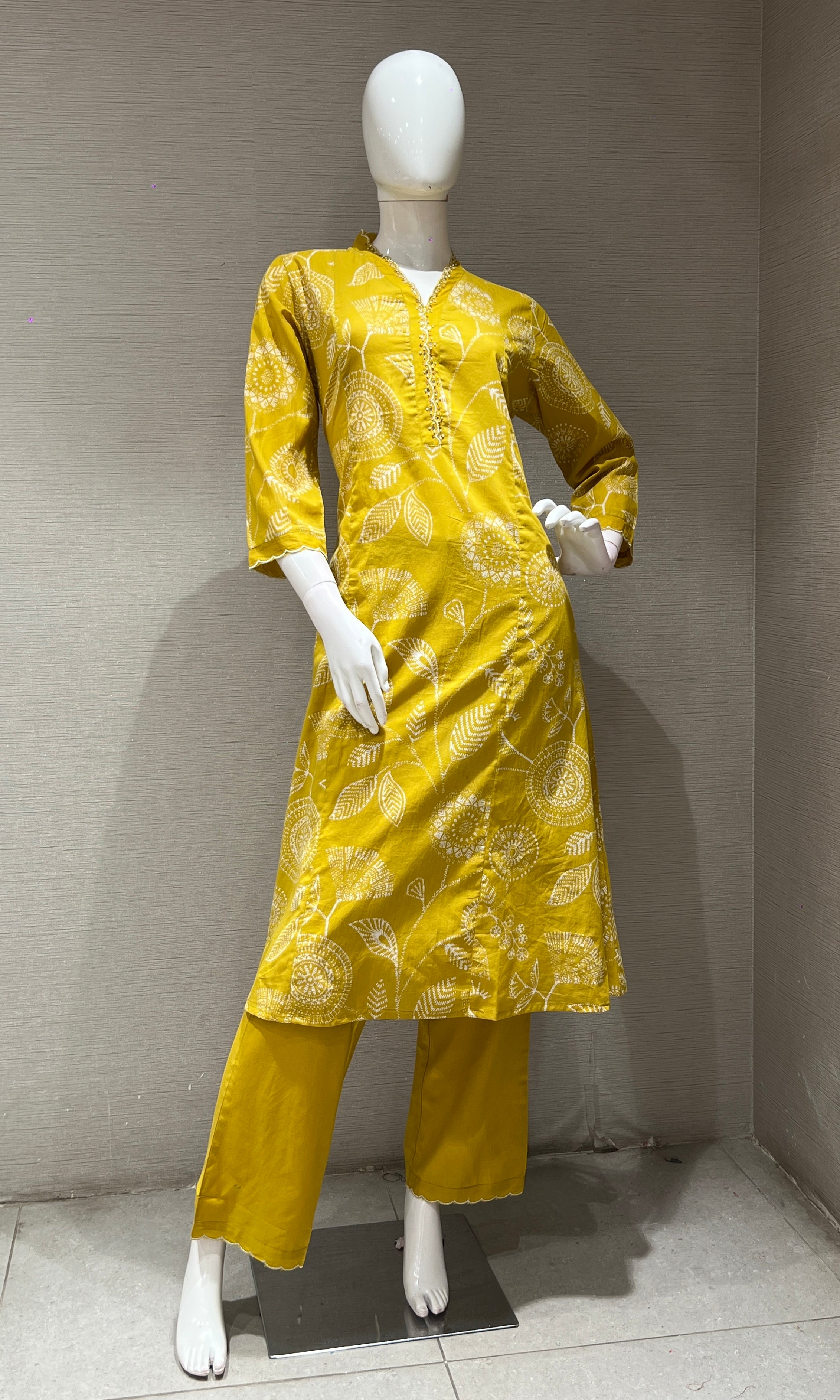 Yellow FLORAL PRINT KURTI SET