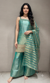 Green and Gold Zari Sharara set with Sheer Dupatta