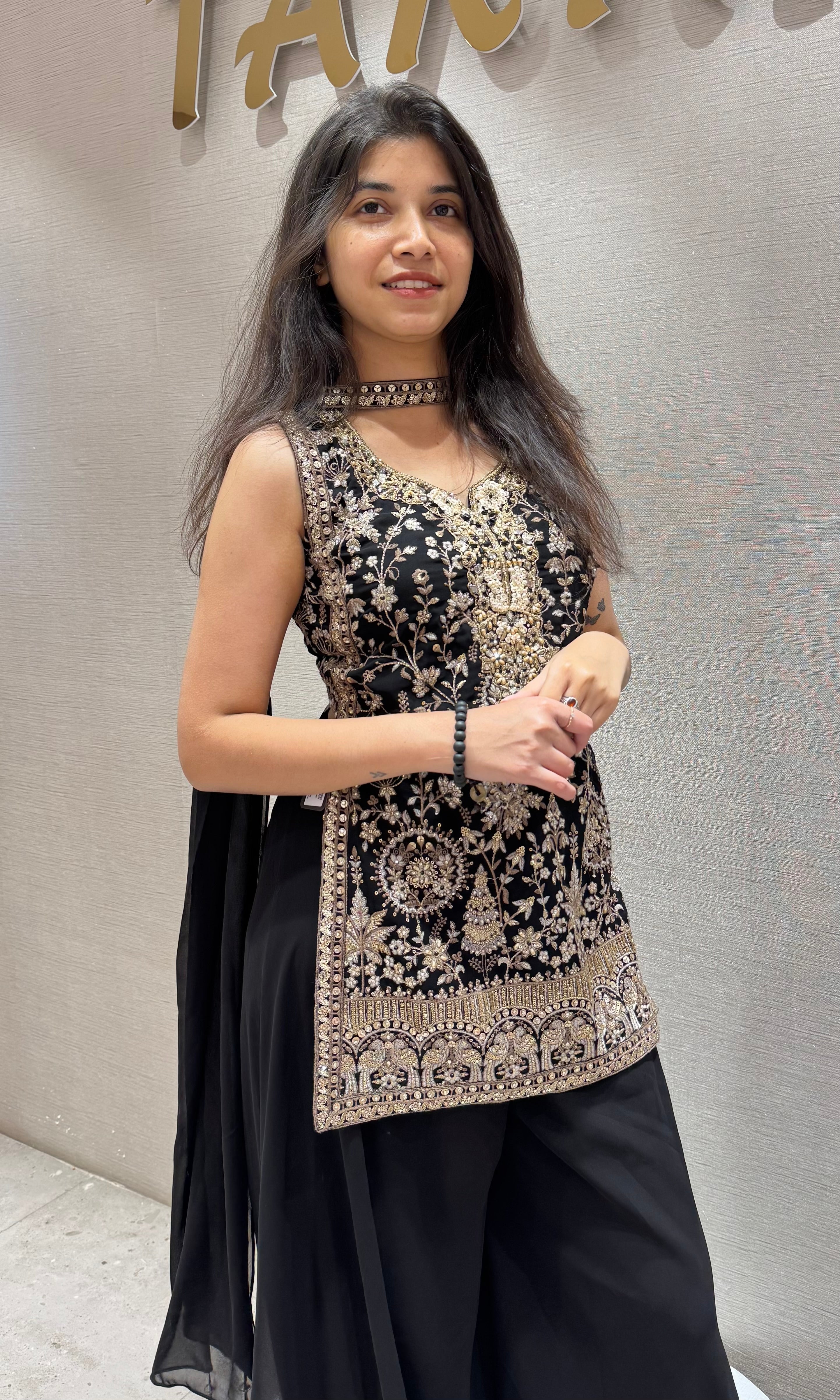 Black GOLDEN EMBROIDERED SHARARA SET