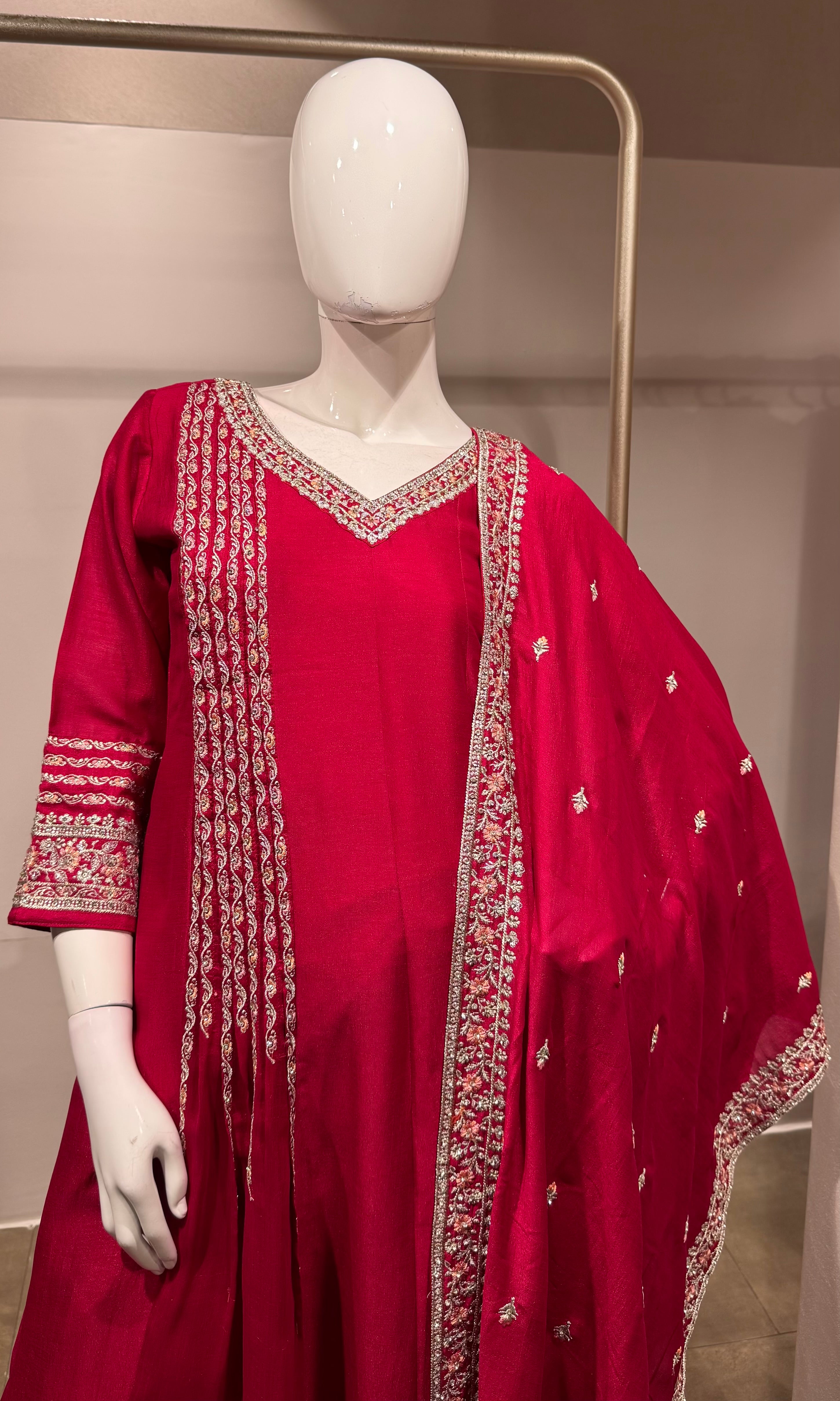 Rani pink Golden ethnic anarkali set