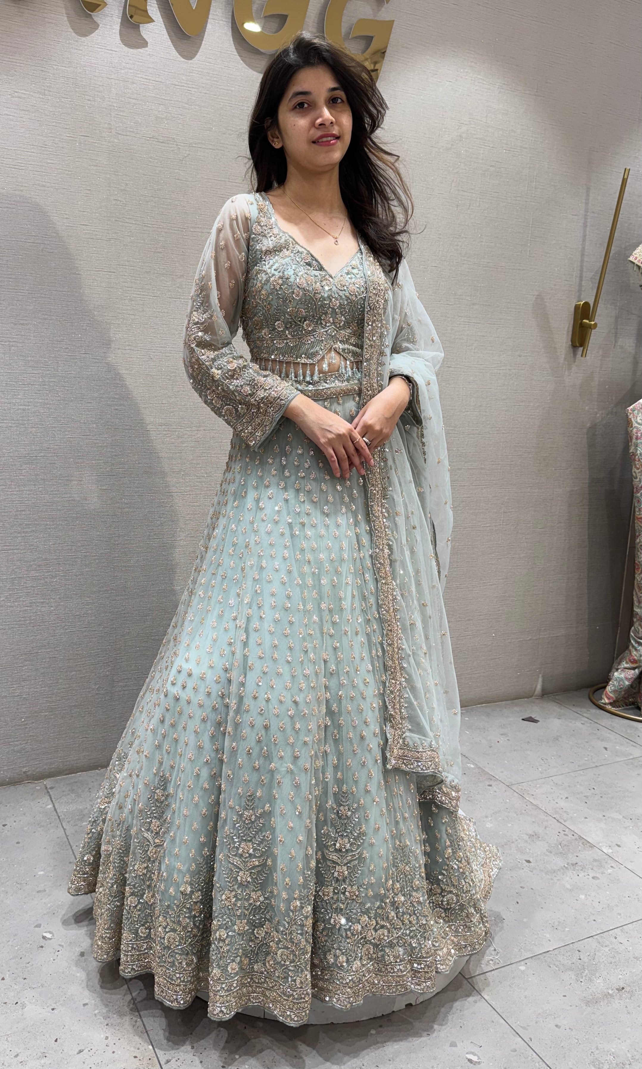 Green intricate embroidered Lehenga