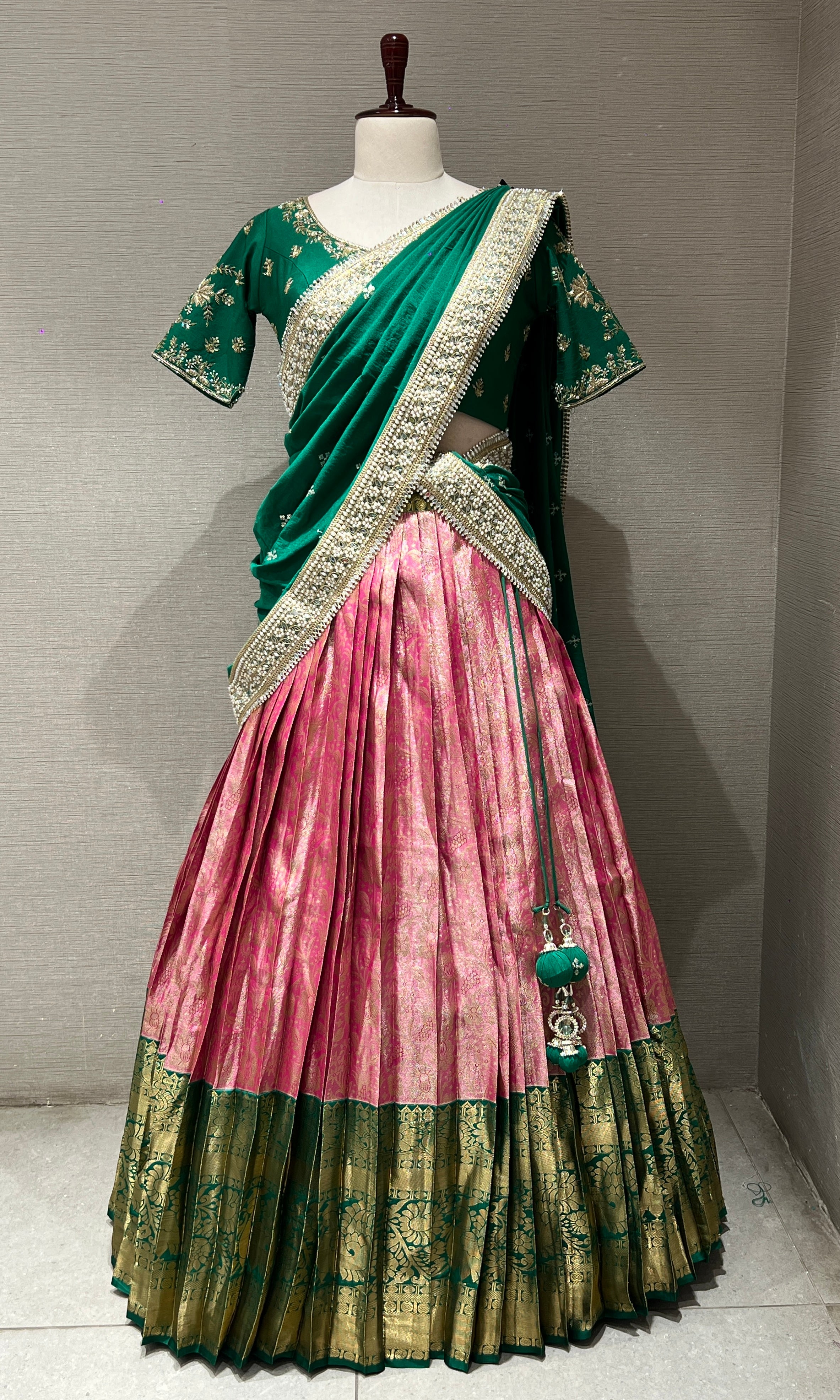 Green pattu Lehenga