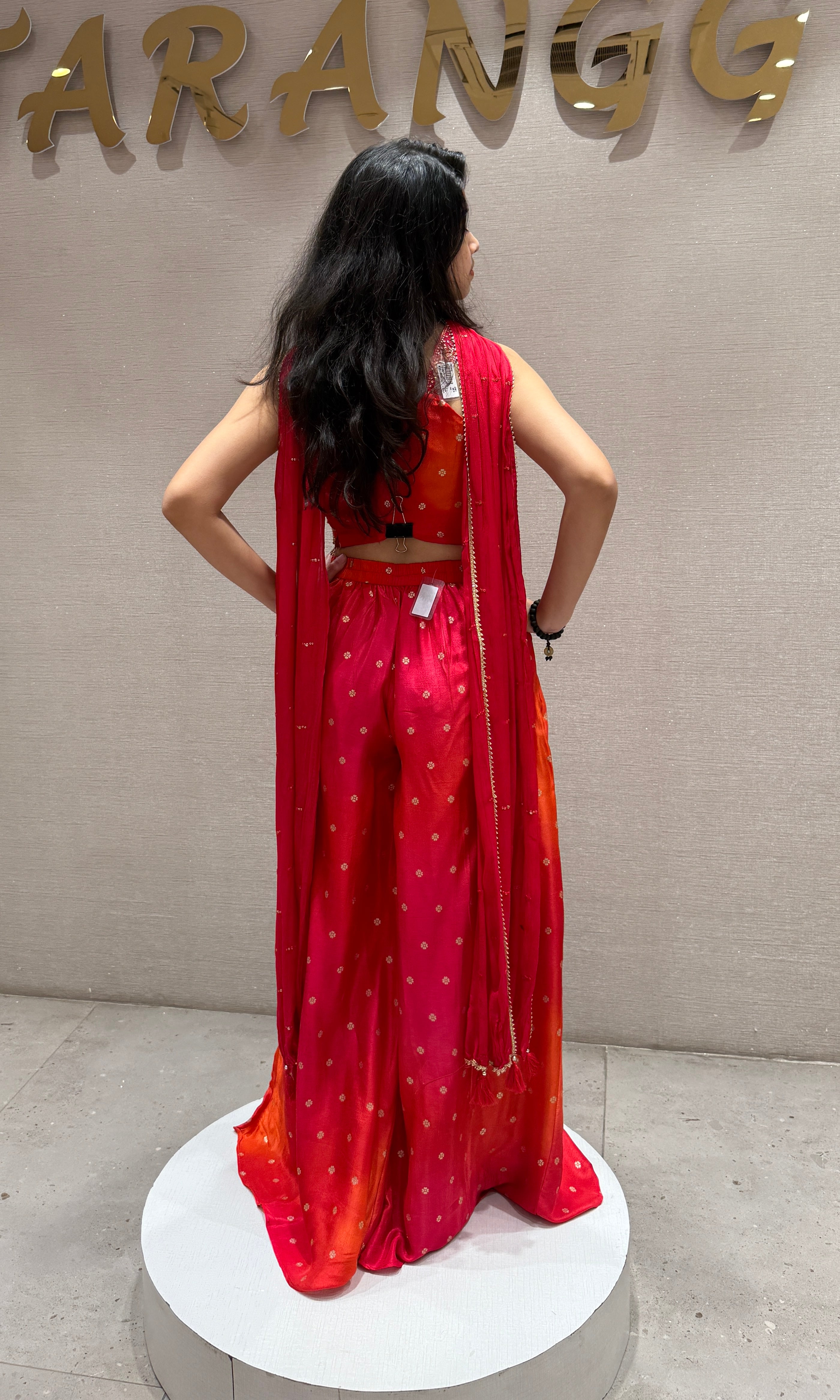 Orange Bandhani Embellished Palazzo Set