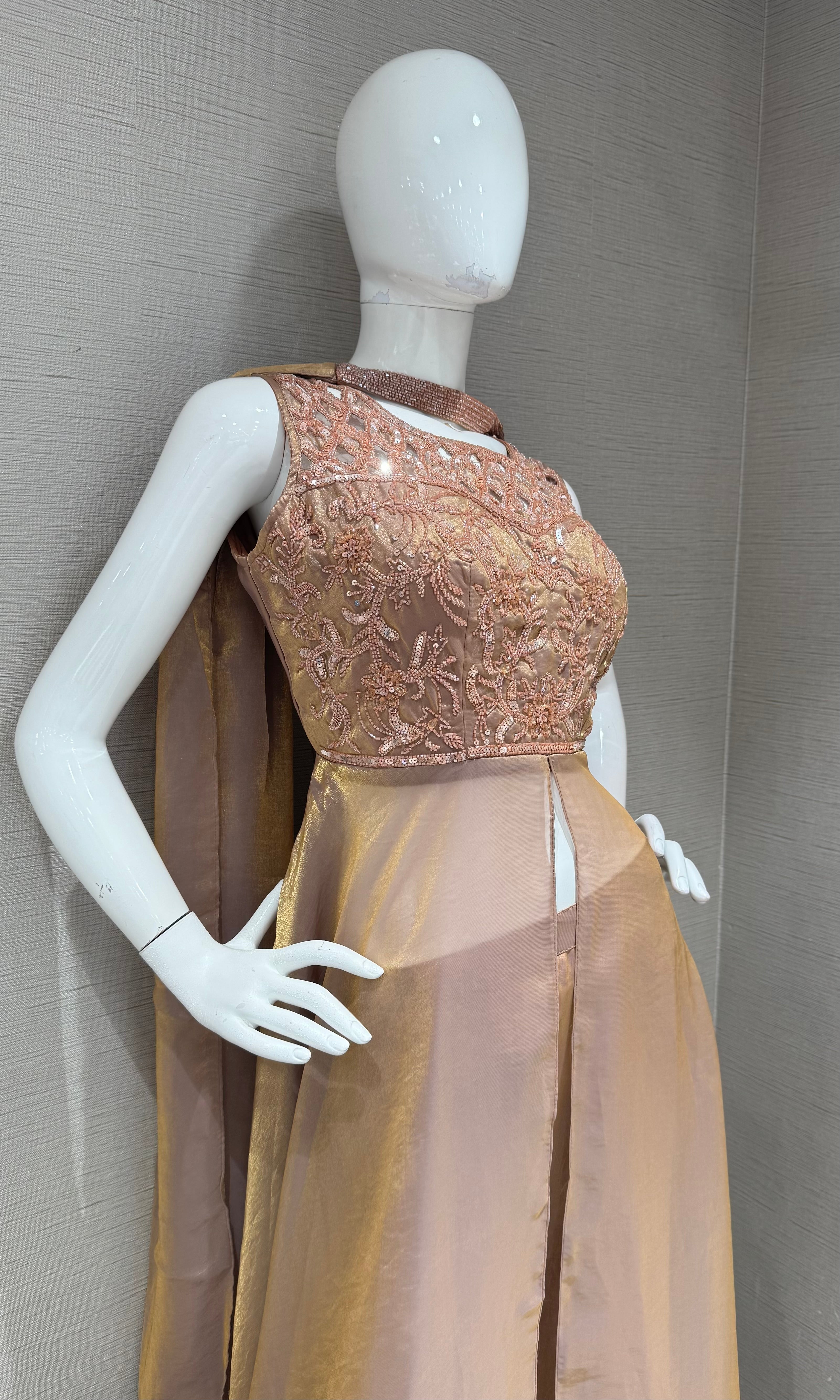 Light Rust front slit Embellished Palazzo set