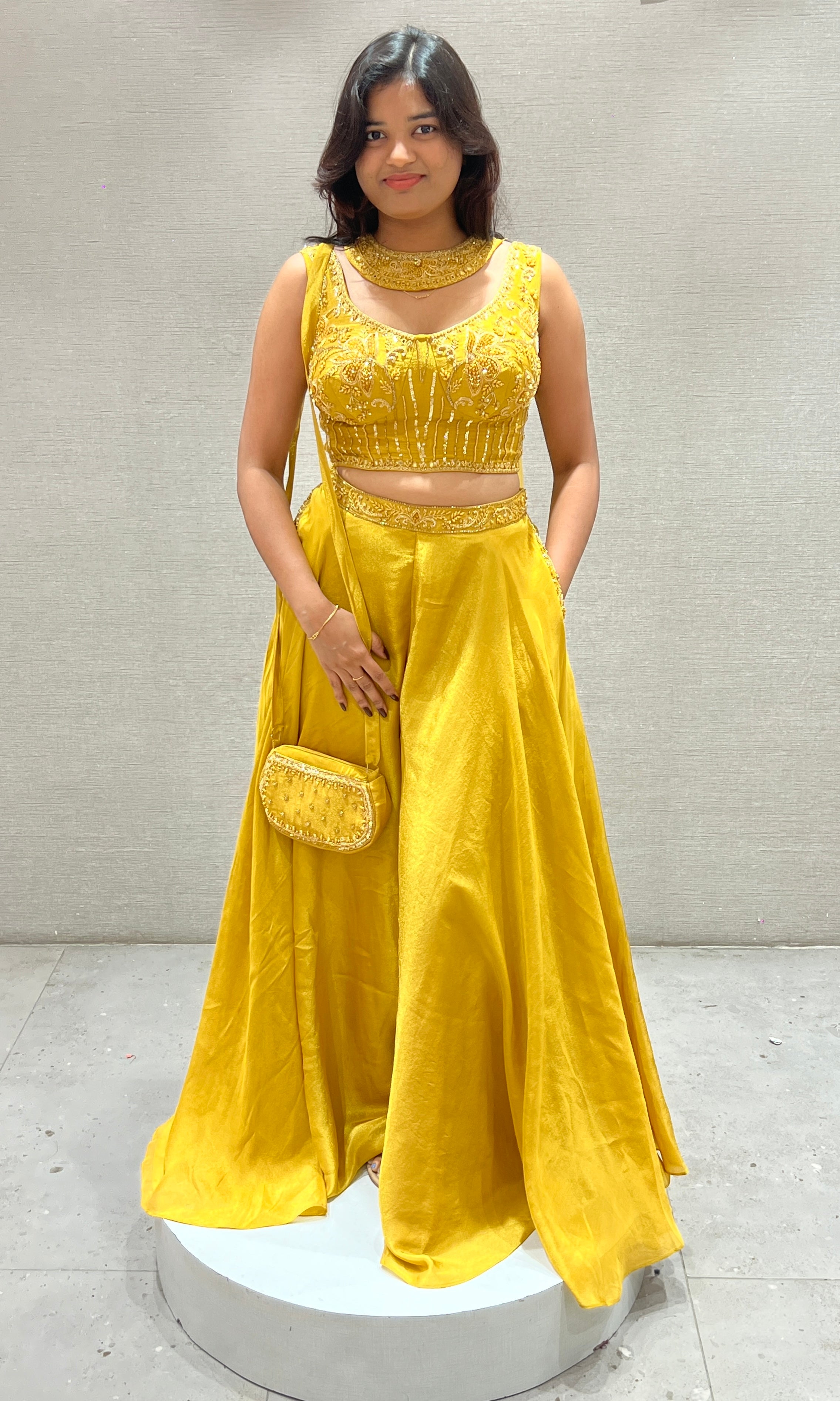 Mustard Yellow Sharara with Golden Glow Top