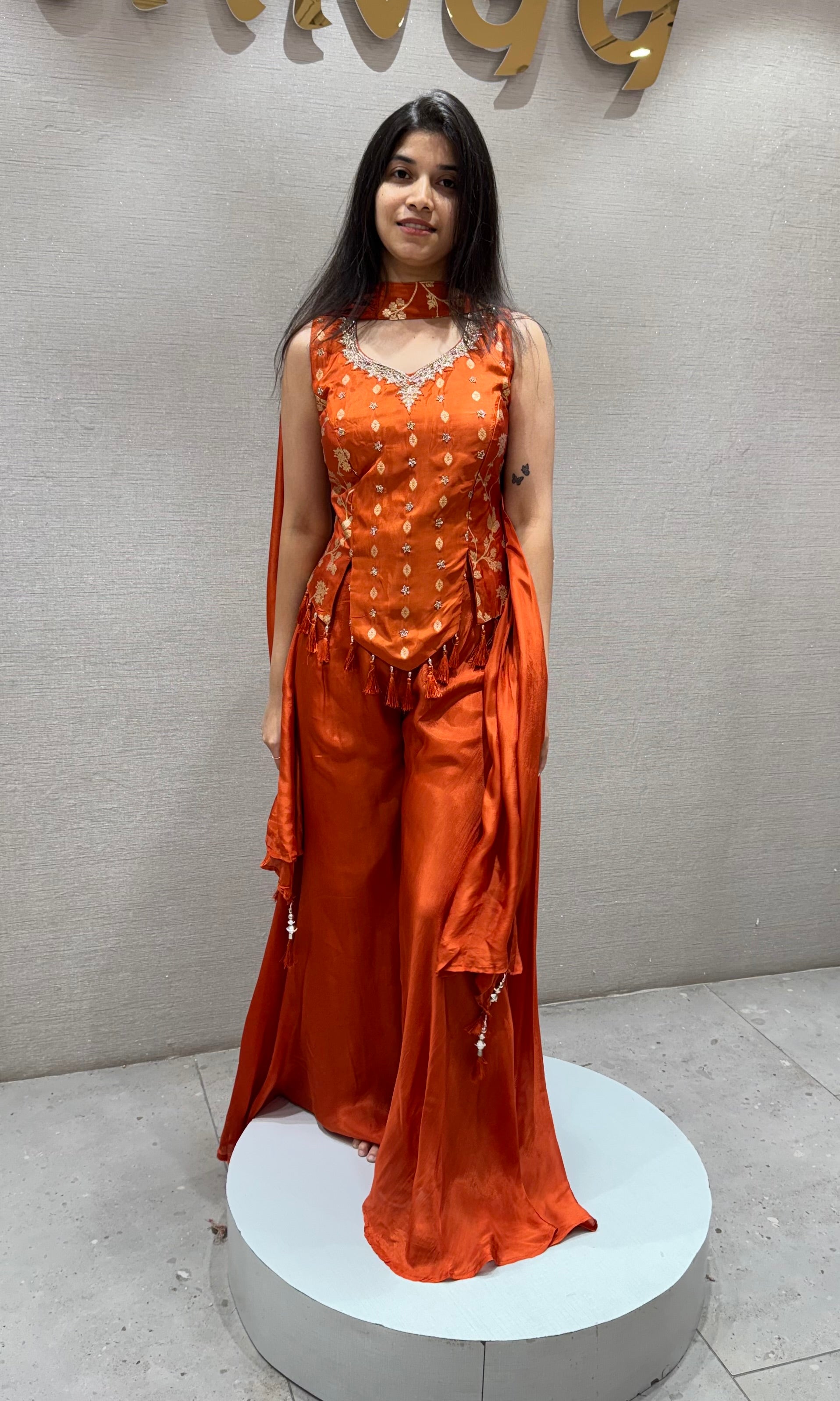 Rust Orange Peplum Palazzo set