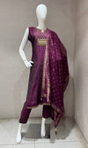 WINE SILK ETHNIC KURTA SET WITH BANARASI DUPATTA
