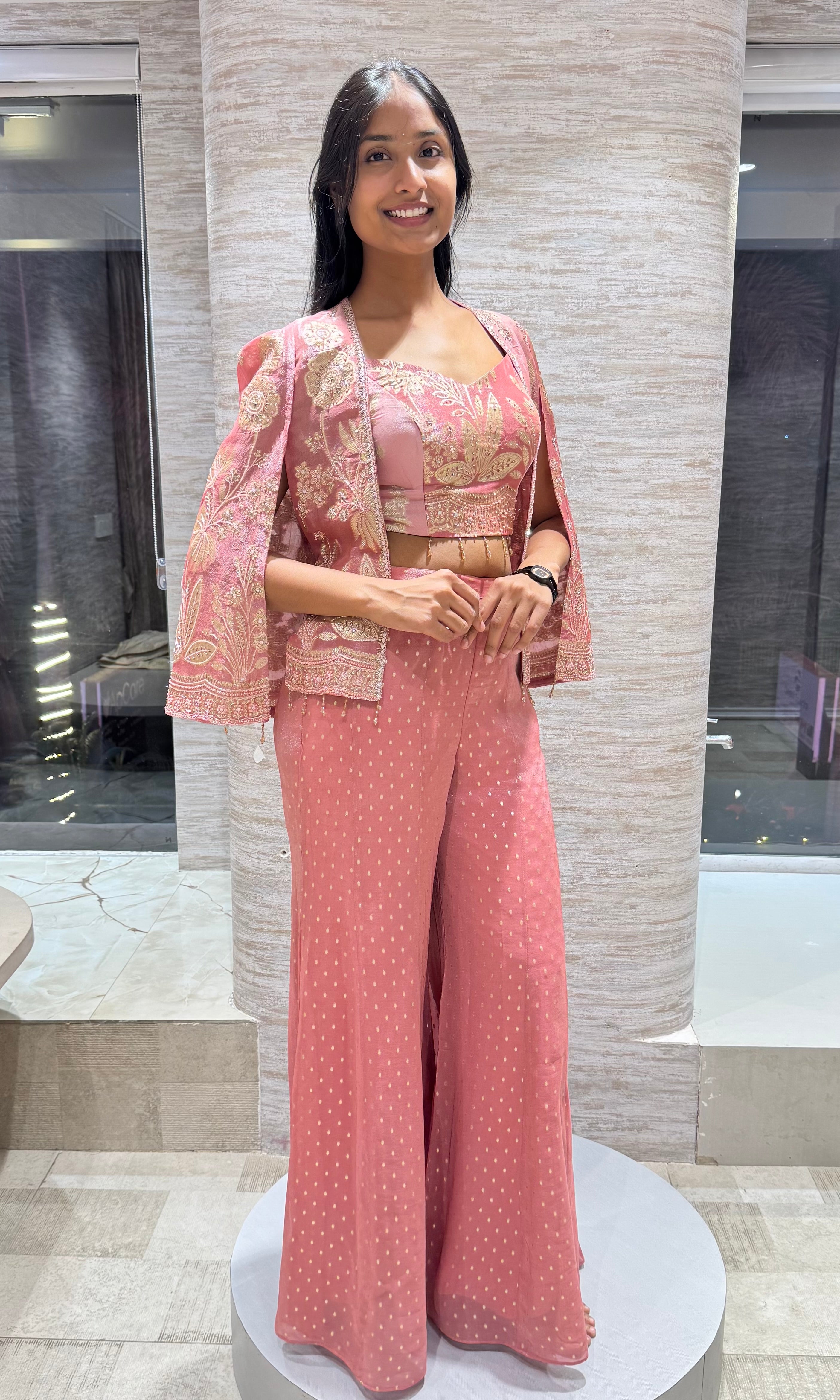 Onion pink embroidered palazzo set