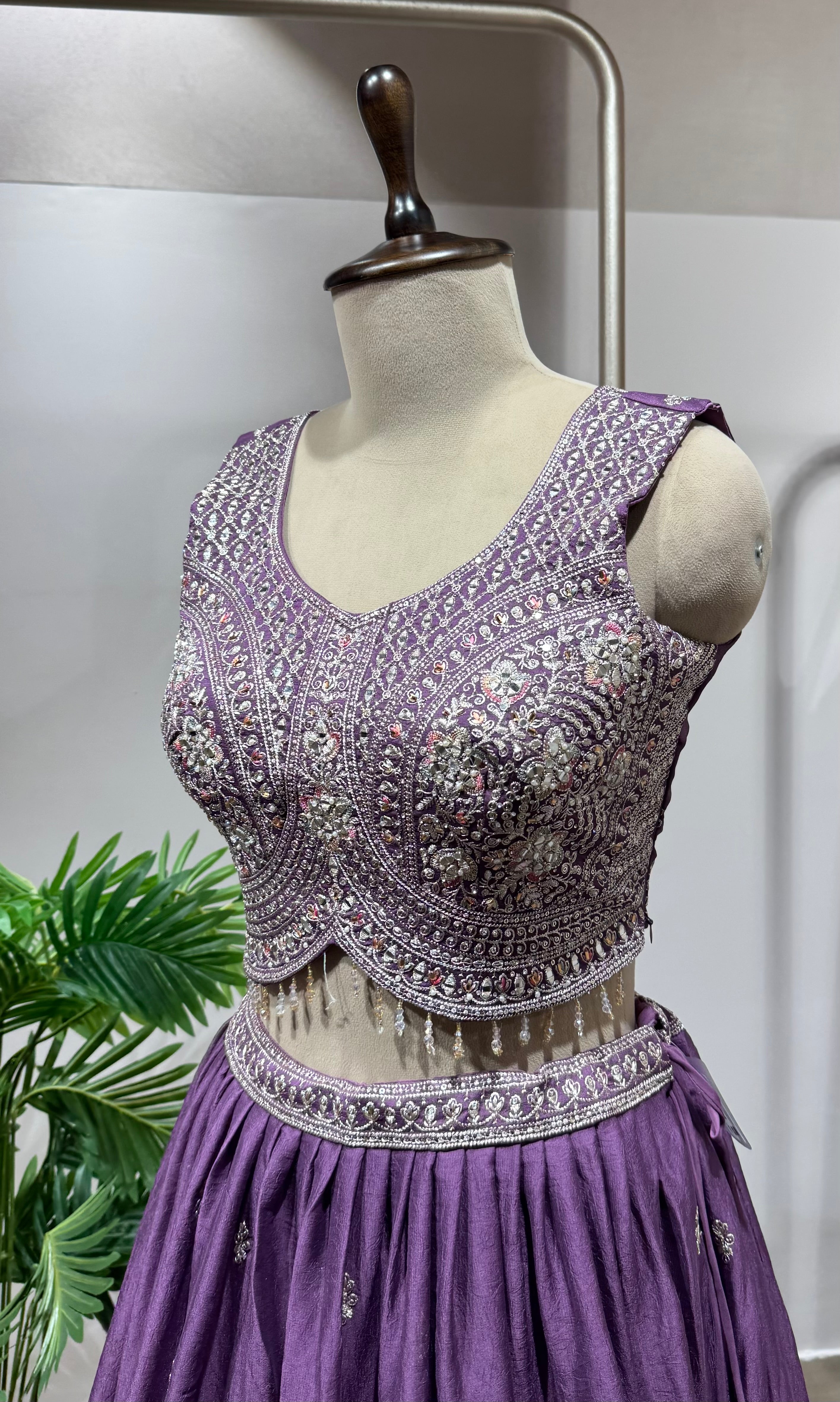 Light Purple Silk Silver Embroidered Lehenga