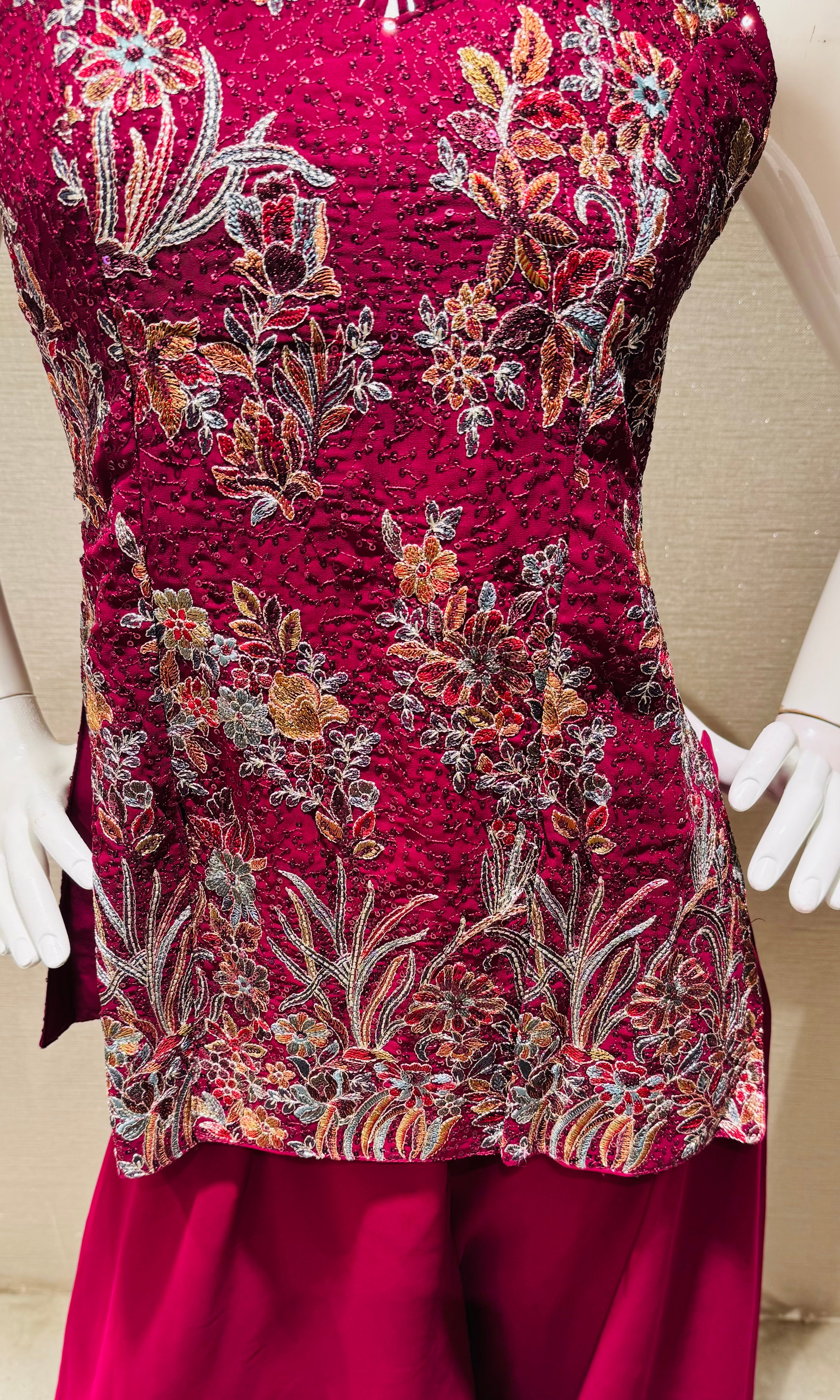 Wine floral zari georgette Palazzo set