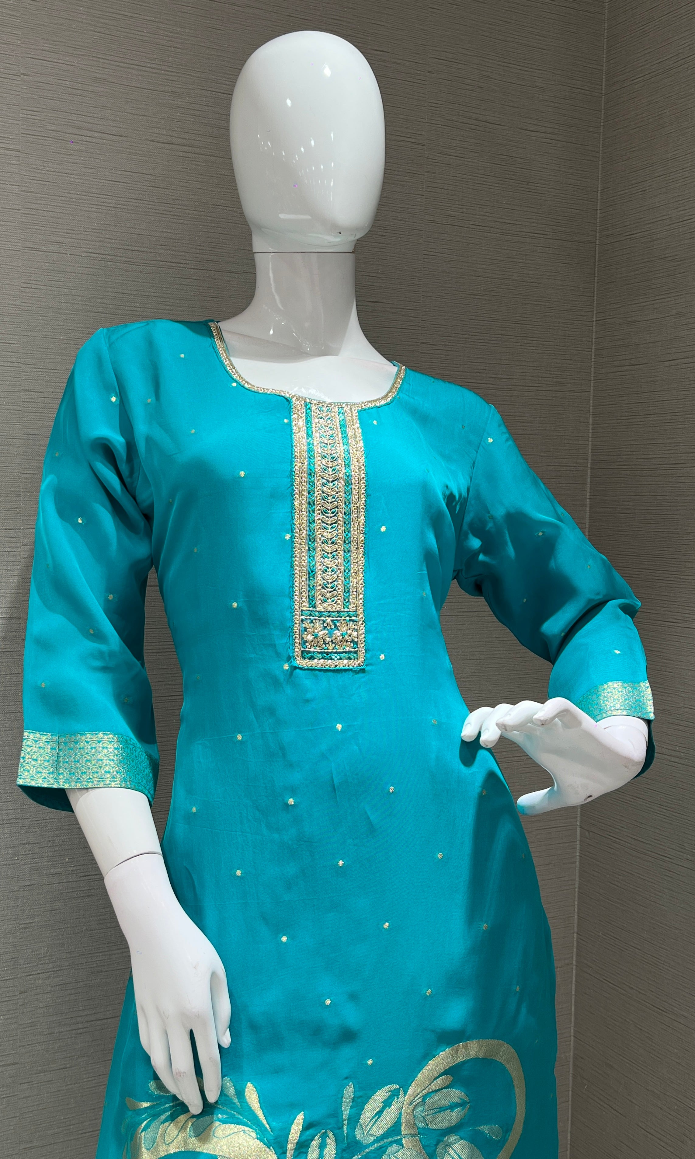 Rama blue GOLD EMBROIDERED  kurta set