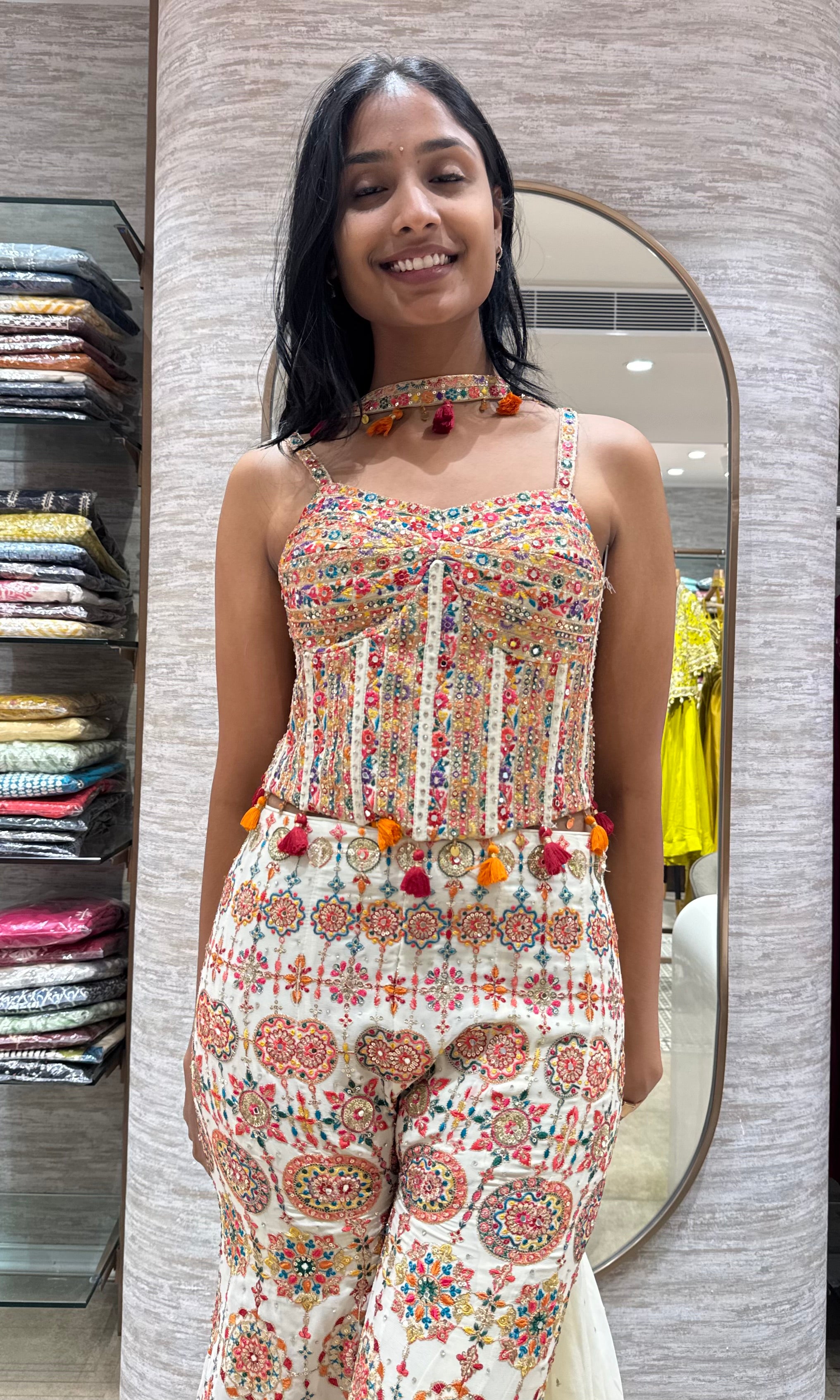 CREAM multicolor floral print palazzo set