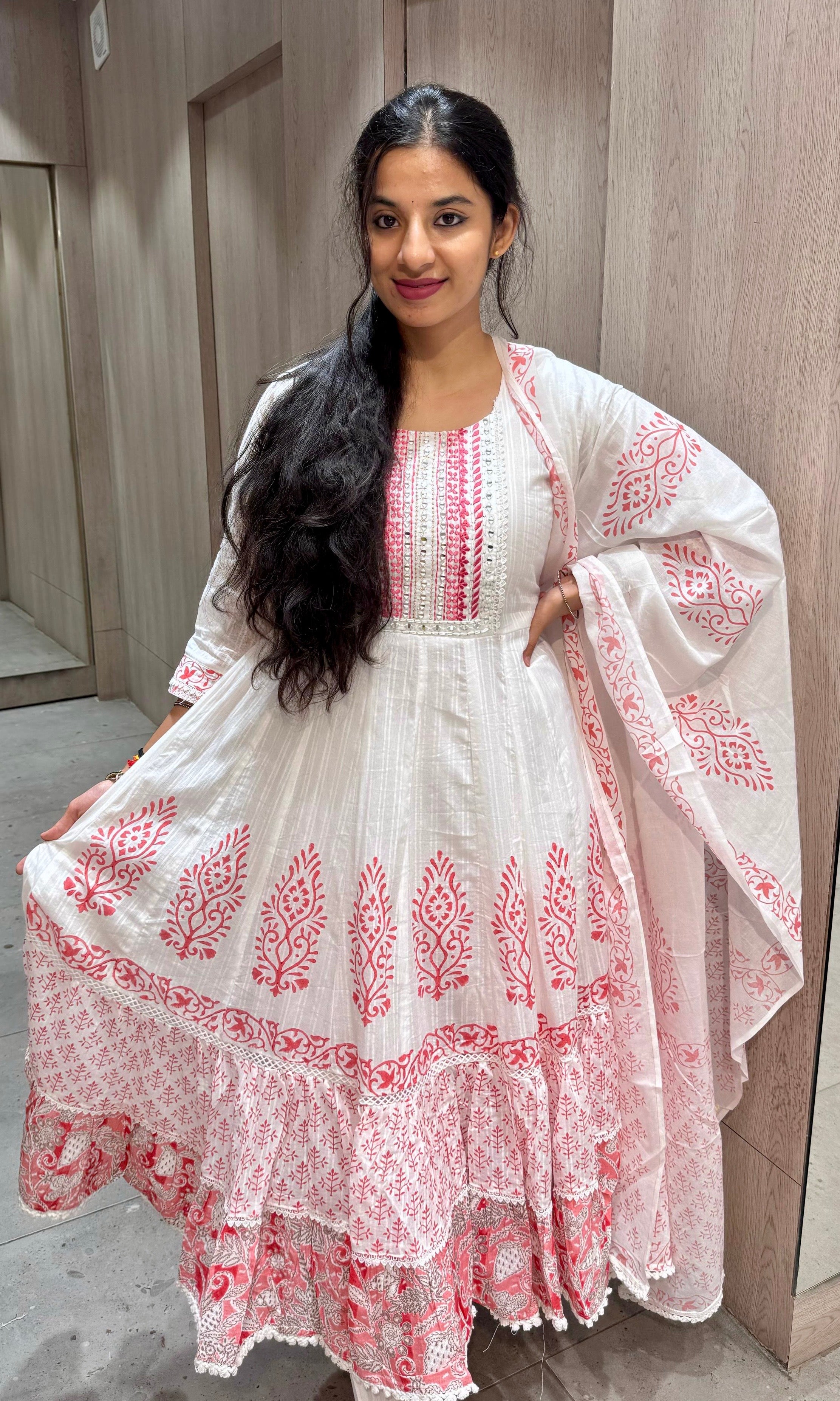 Pink Anarkali frock with straight pant (k222)