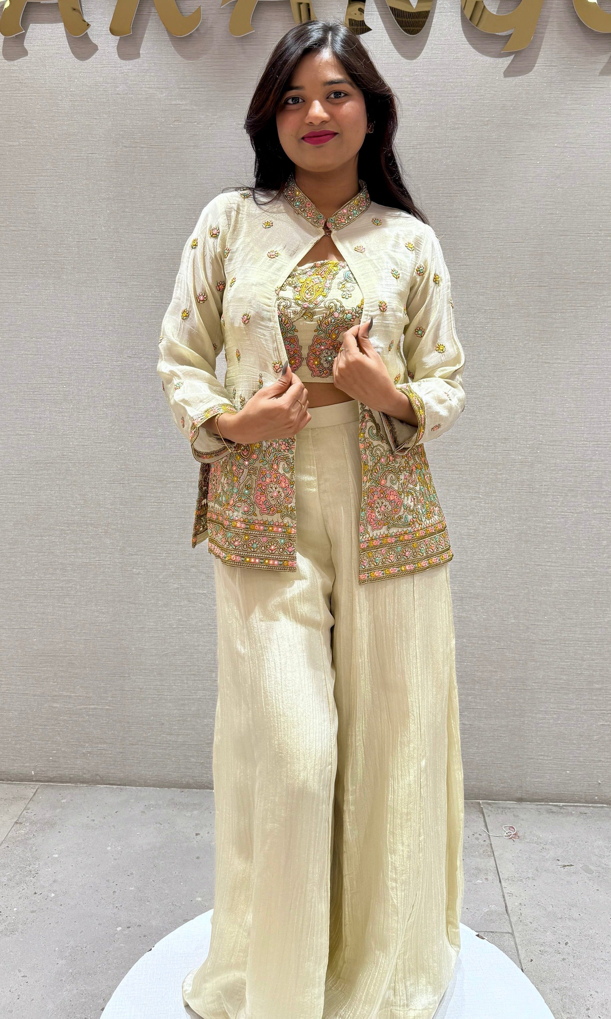 Ivory palazzo with jacket