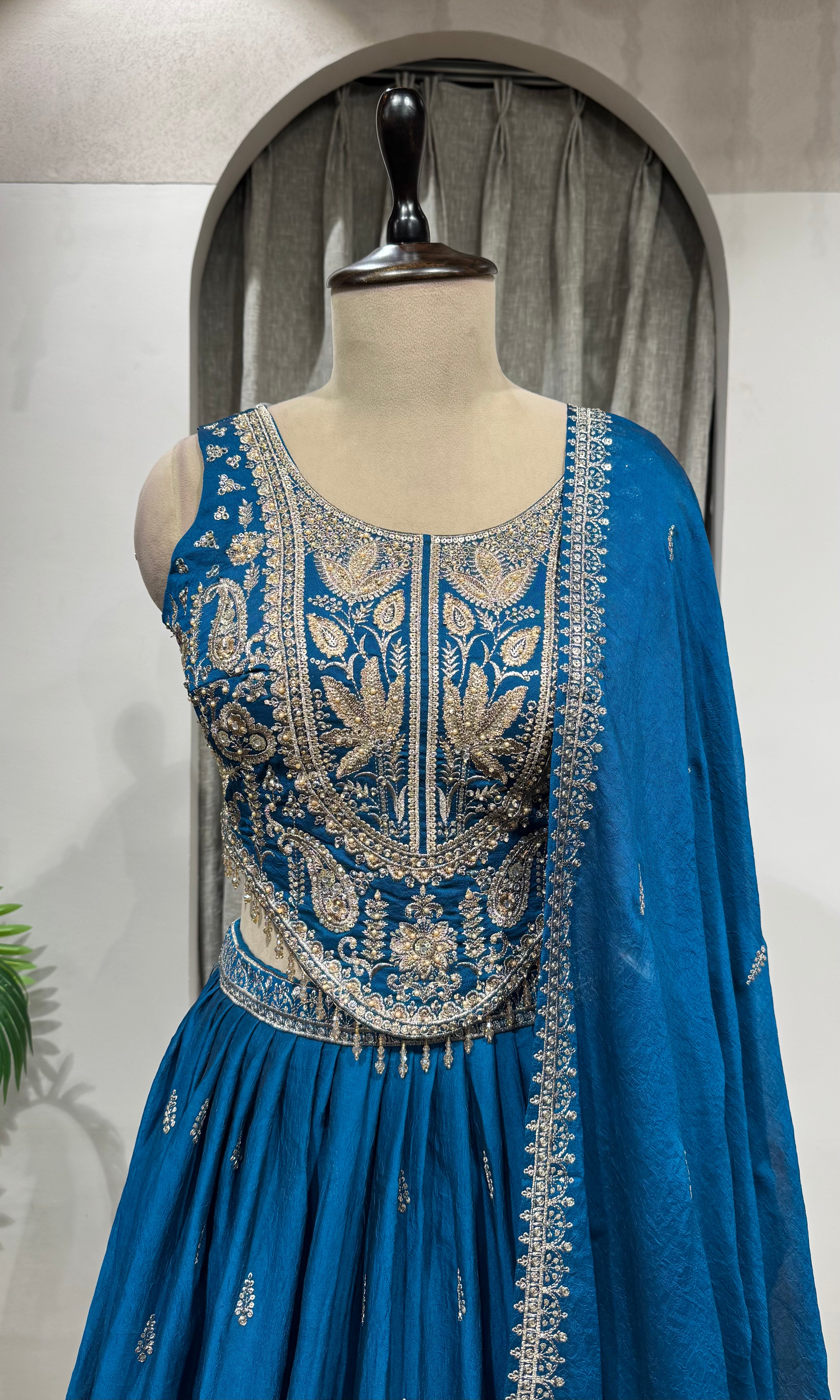 RAMA Blue Traditional Floral Motif Lehenga Set