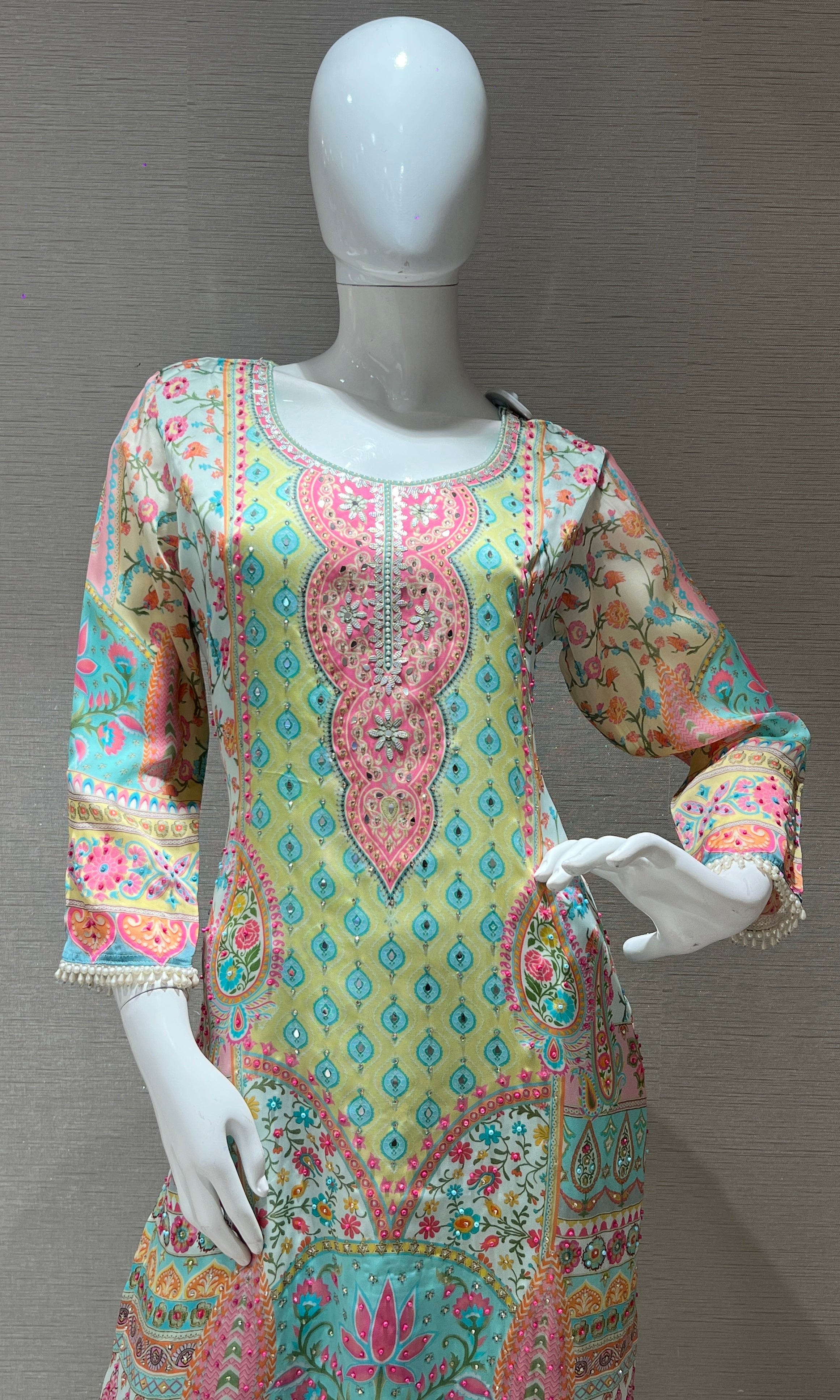 Mint Green & Peach Ethnic kurta set