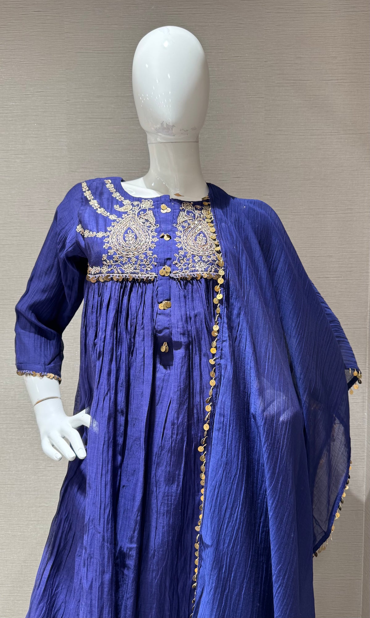 BLUE COTTON ETHNIC A LINE KURTA SET WITH DUPATTA