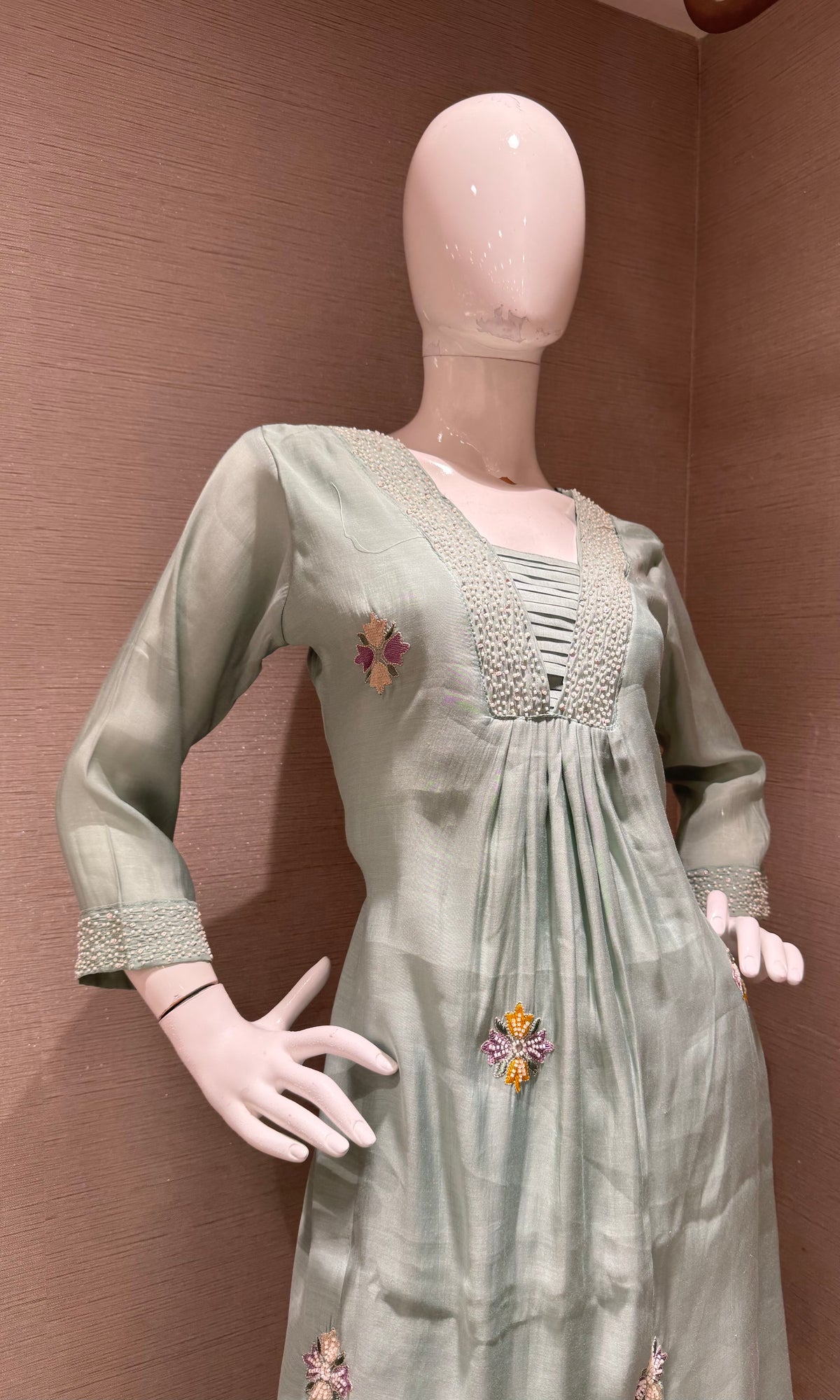 Light Blue Floral Embroidered Cotton Kurta Set with Dupatta