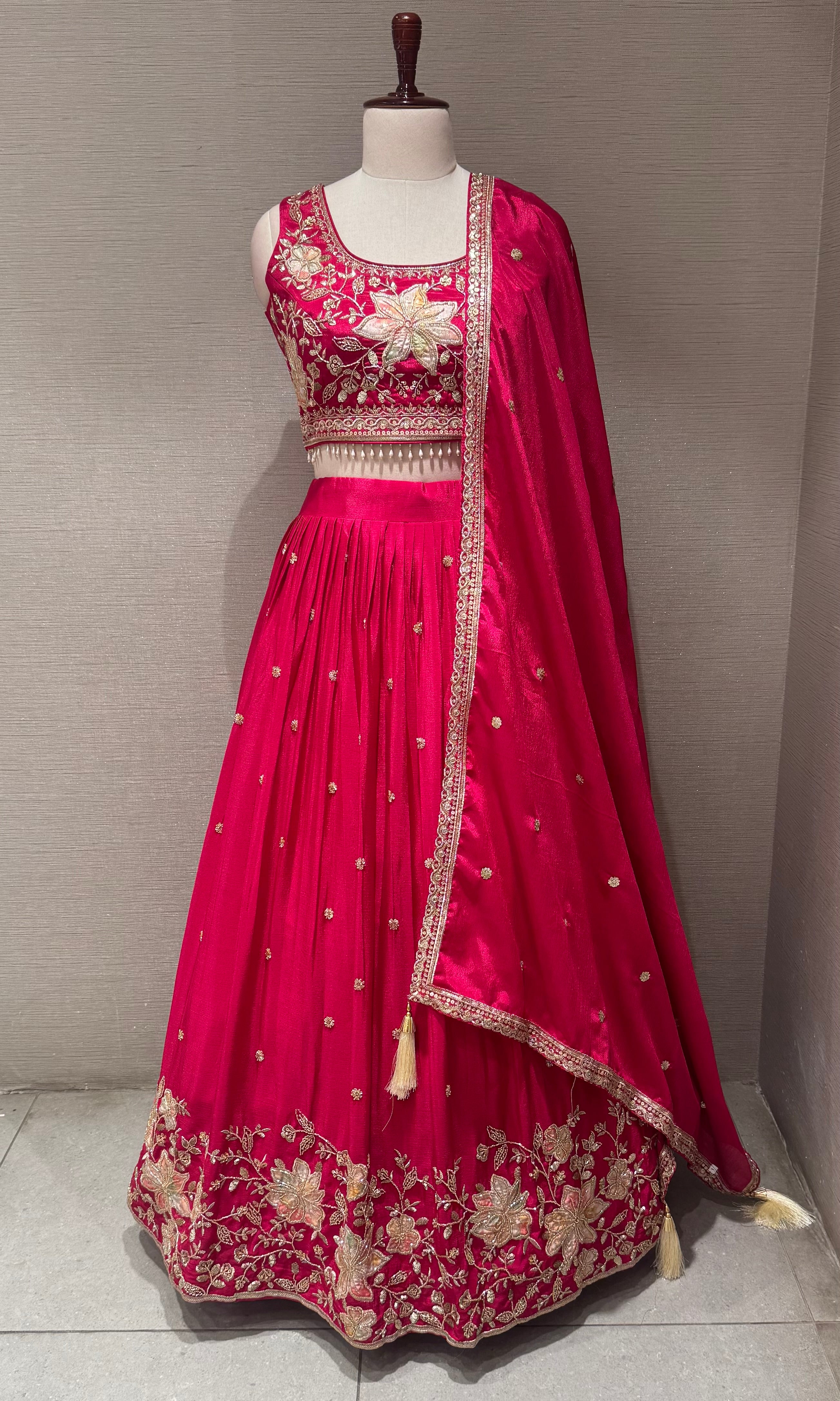 Rani tissue silk Floral Embroidered Lehenga Set