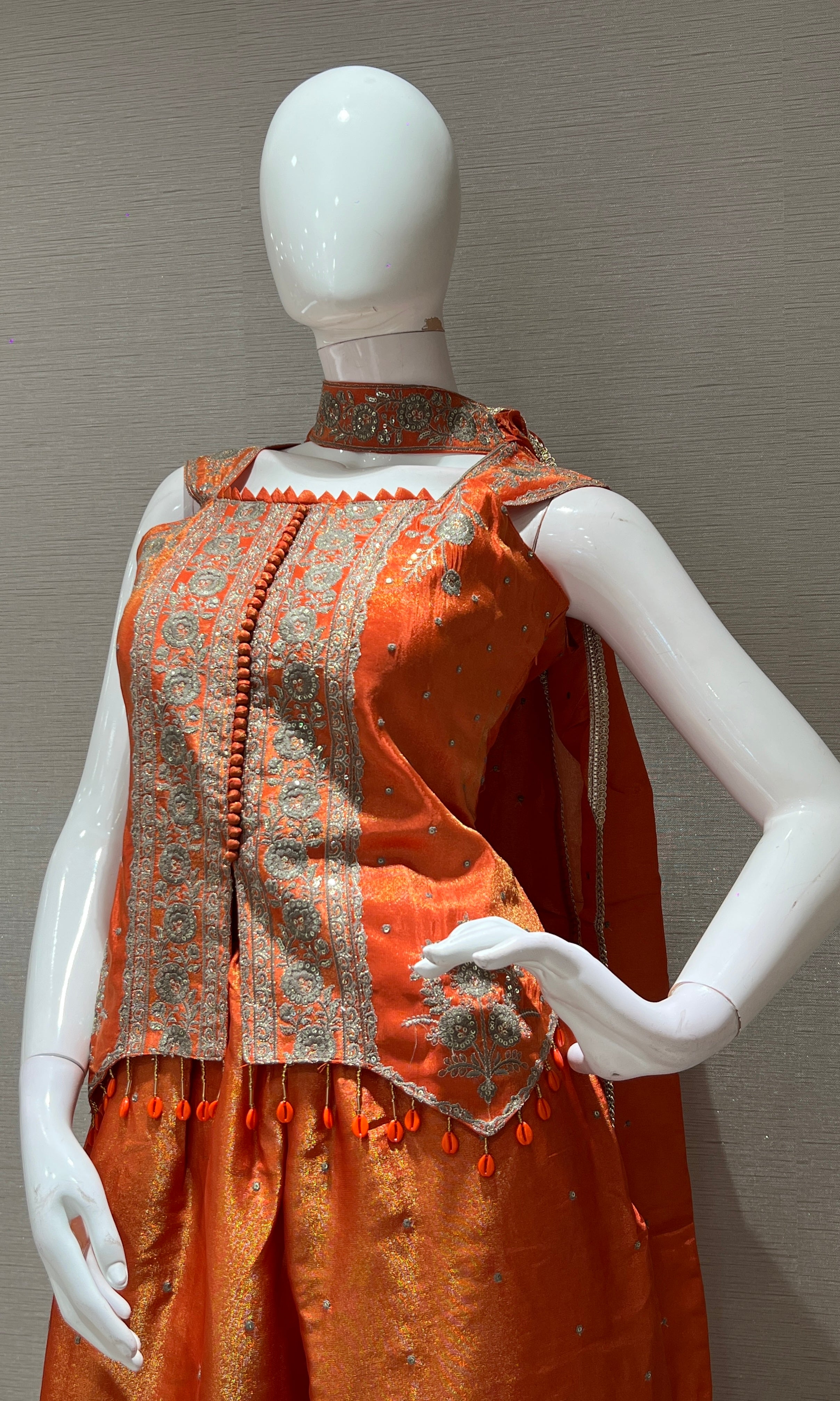 RUST shimmer tissue short blouse Palazzo set