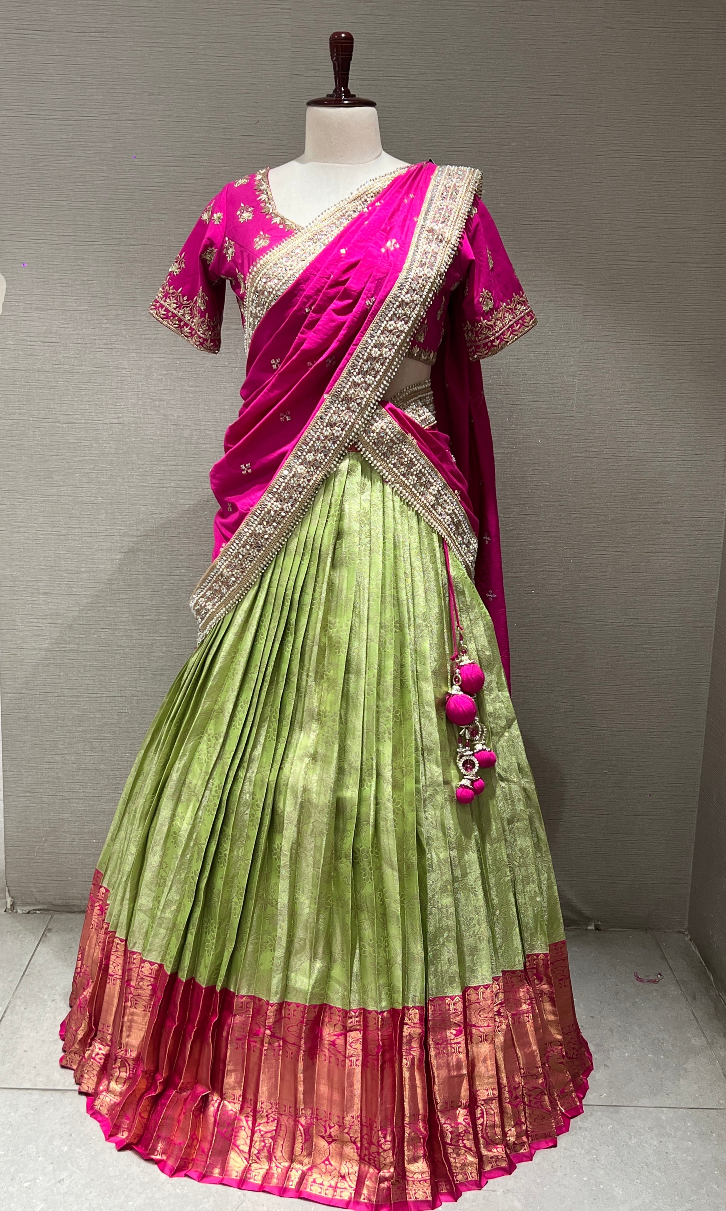 Rani pink pattu Lehenga