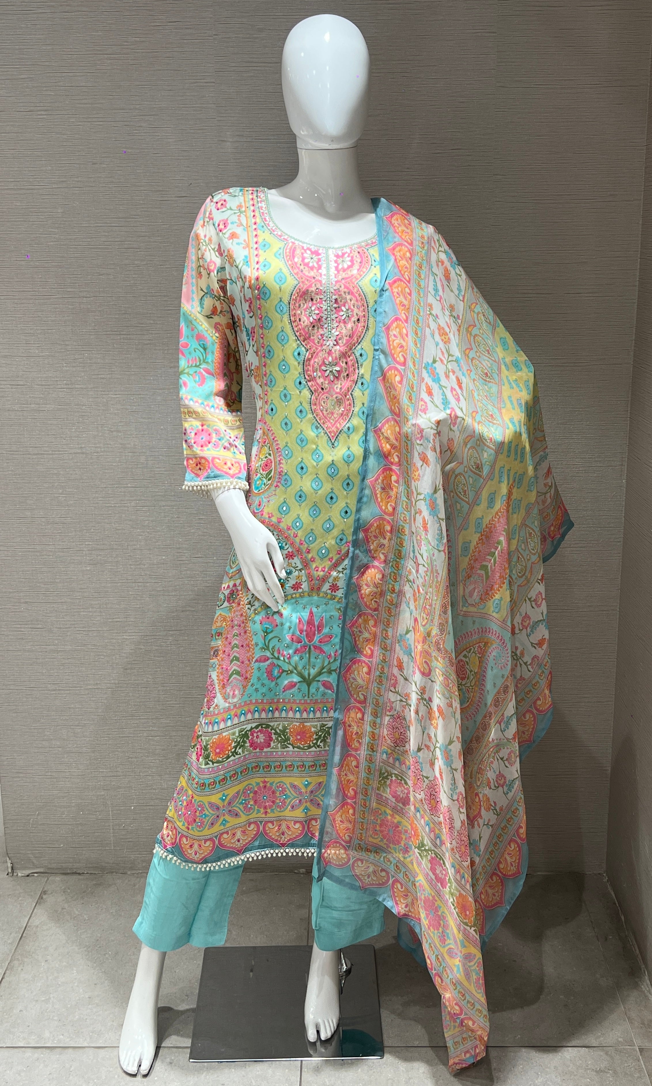 Mint Green & Peach Ethnic kurta set