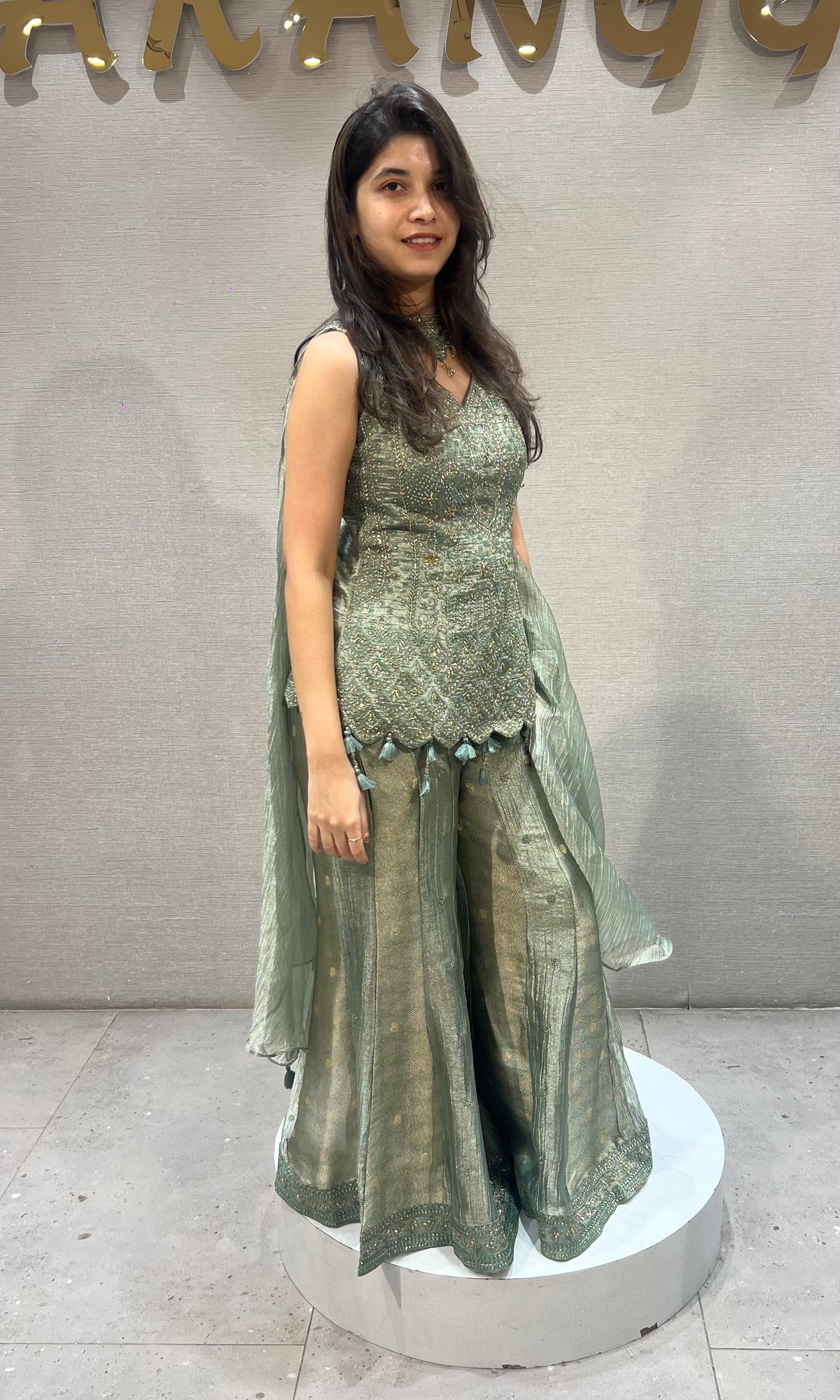 Pista Green Tissue Palazzo Set with Sleek Dupatta