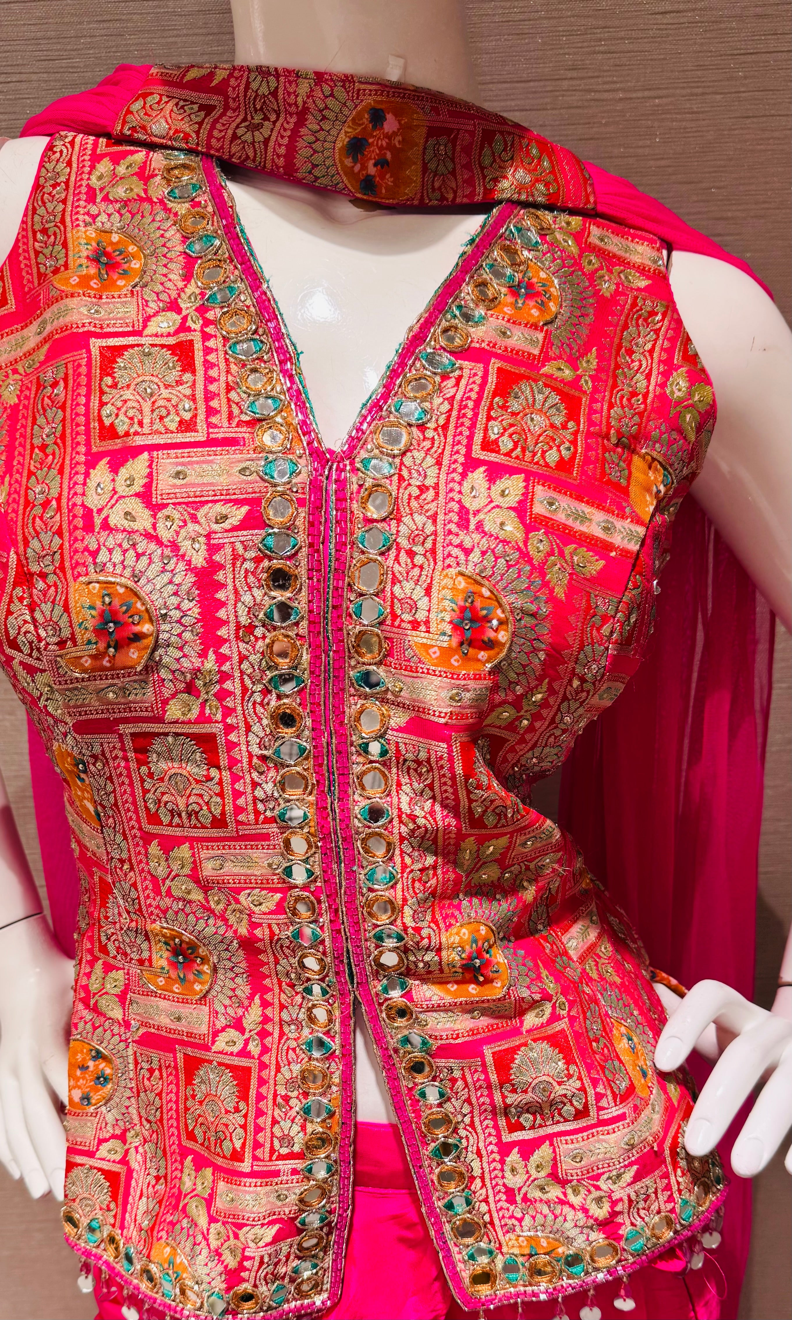 Fuchsia Pink Draped Skirt with Corset blouse