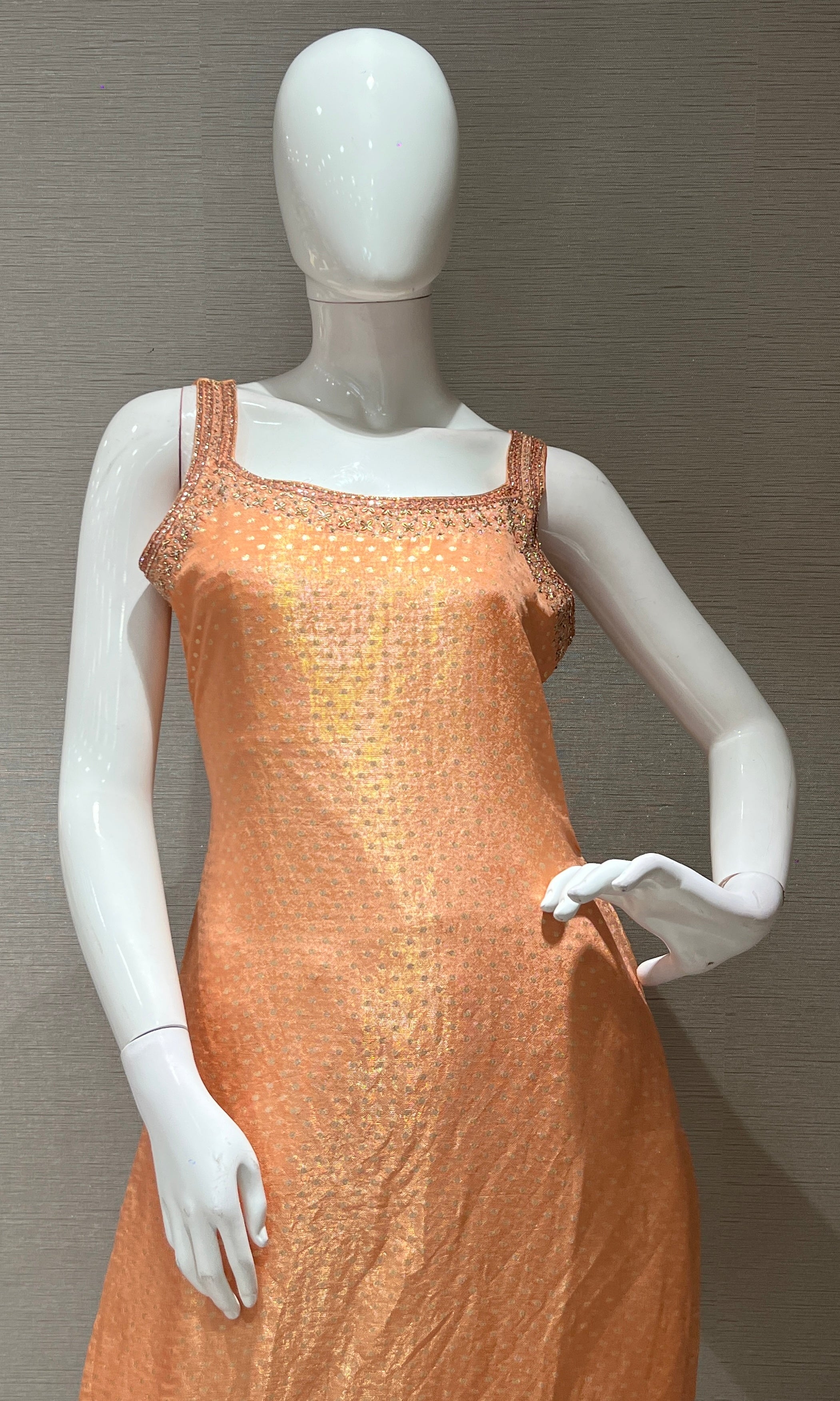 peach and gold Banarasi kurta set