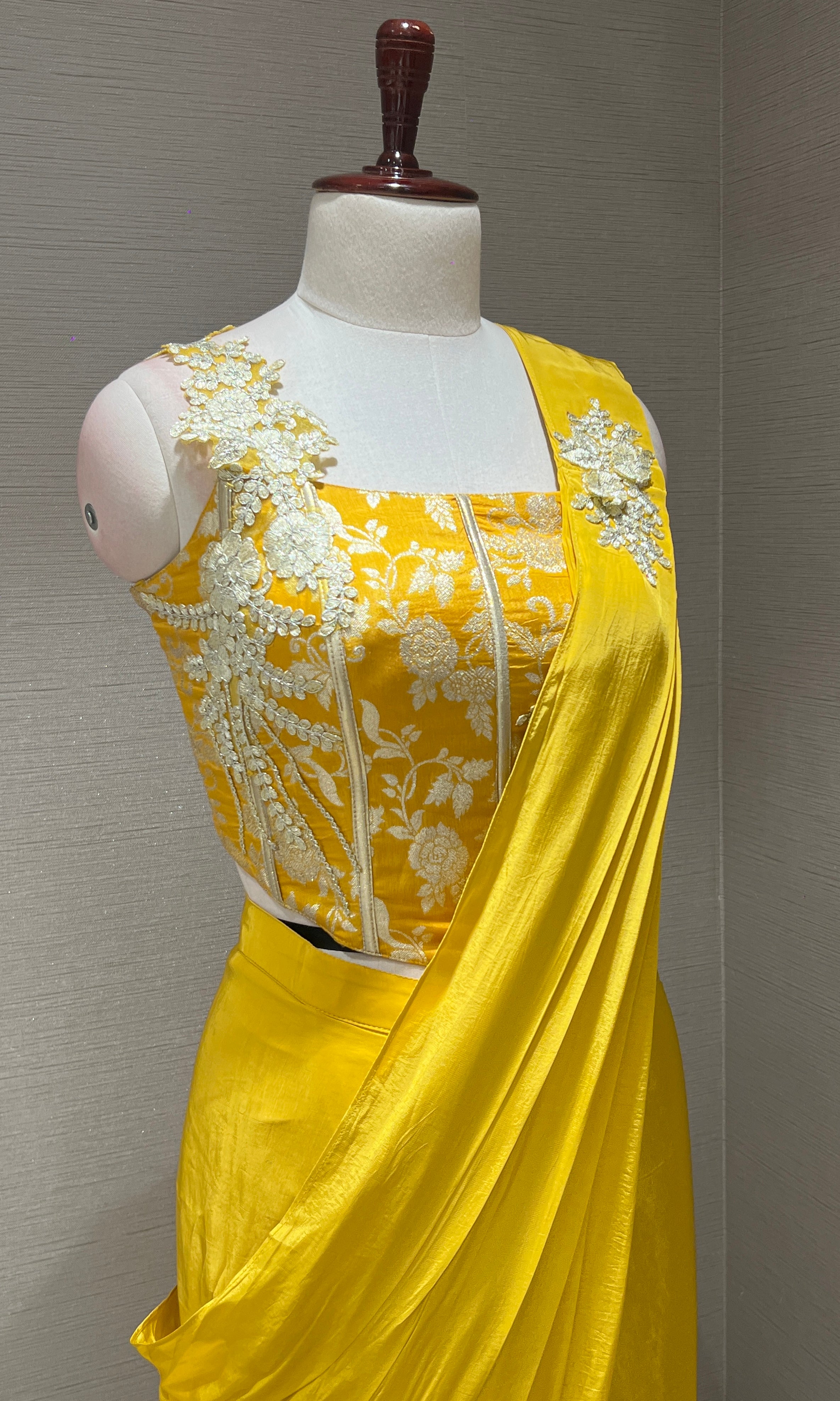 Mustard yellow one minute saree
