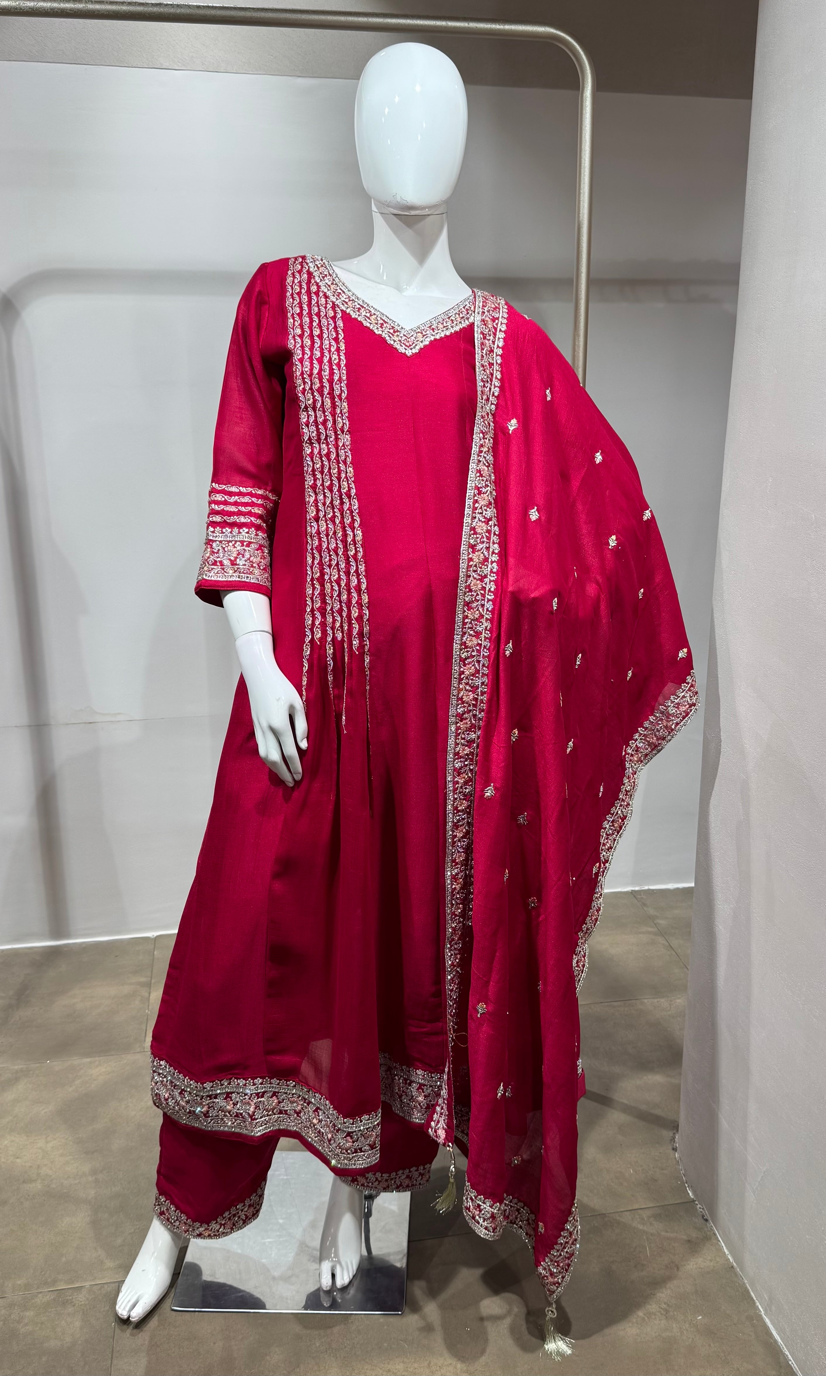 Rani pink Golden ethnic anarkali set