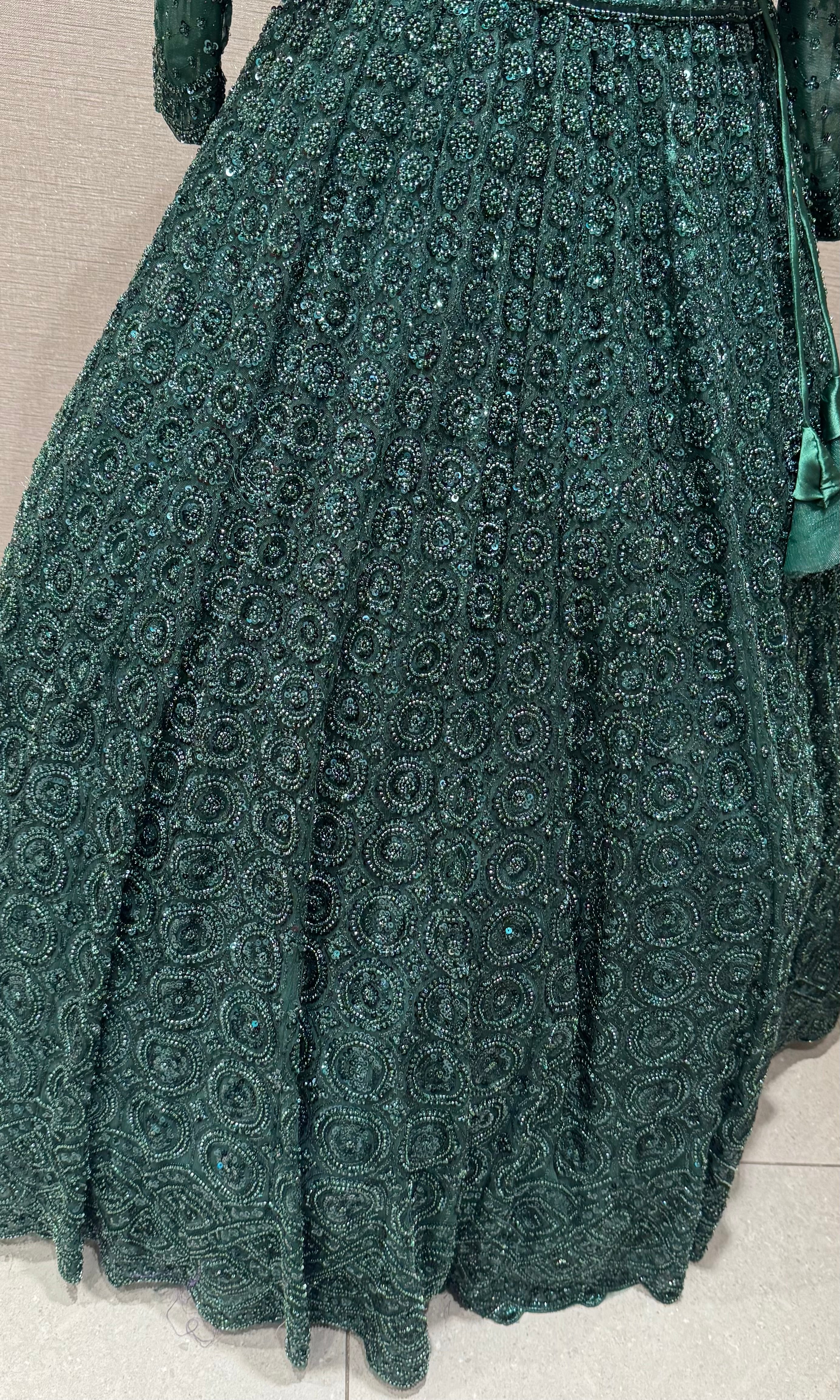 Green Sequins and Beads Heavy Embroidered Lehenga
