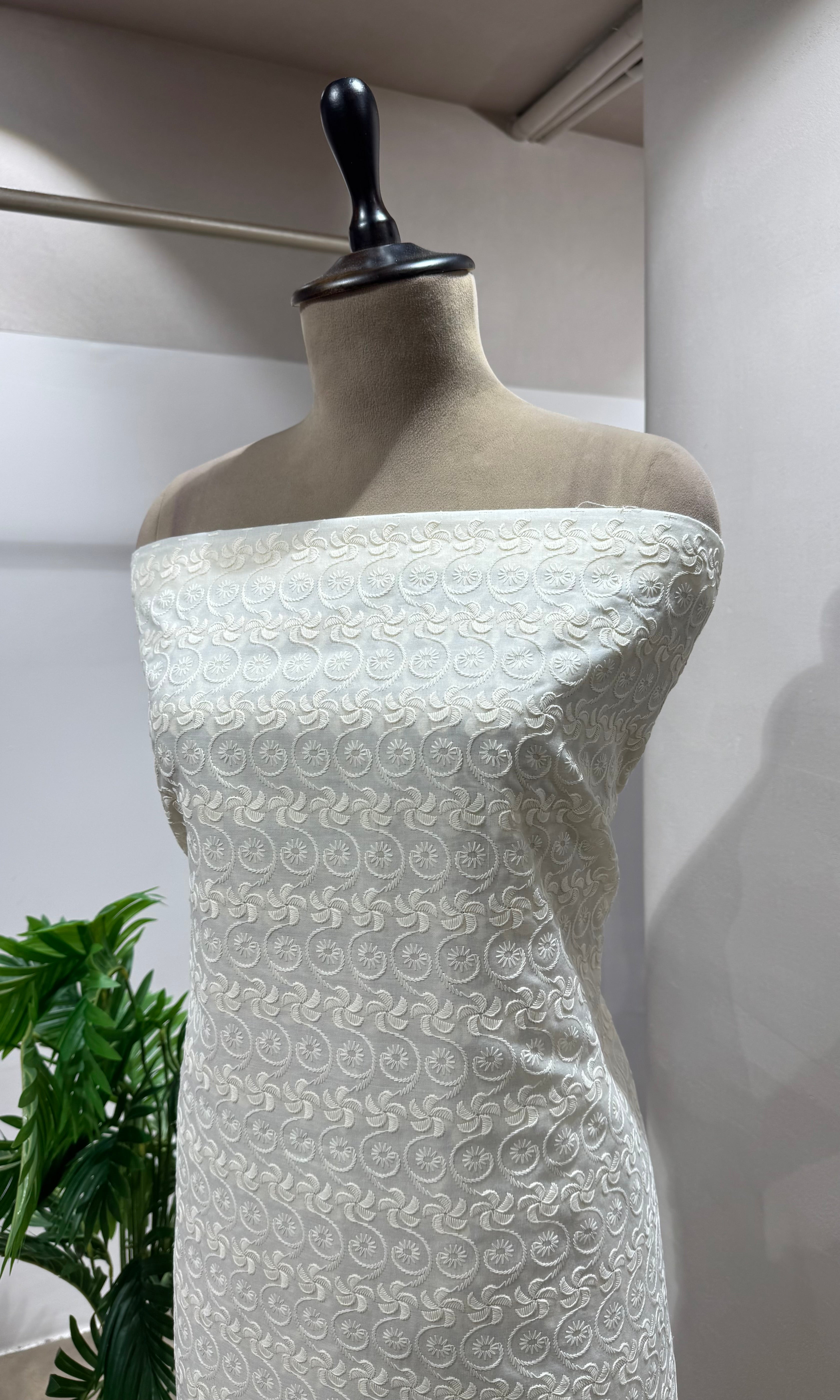 CREAM CHIKANKARI DRESS MATERIAL