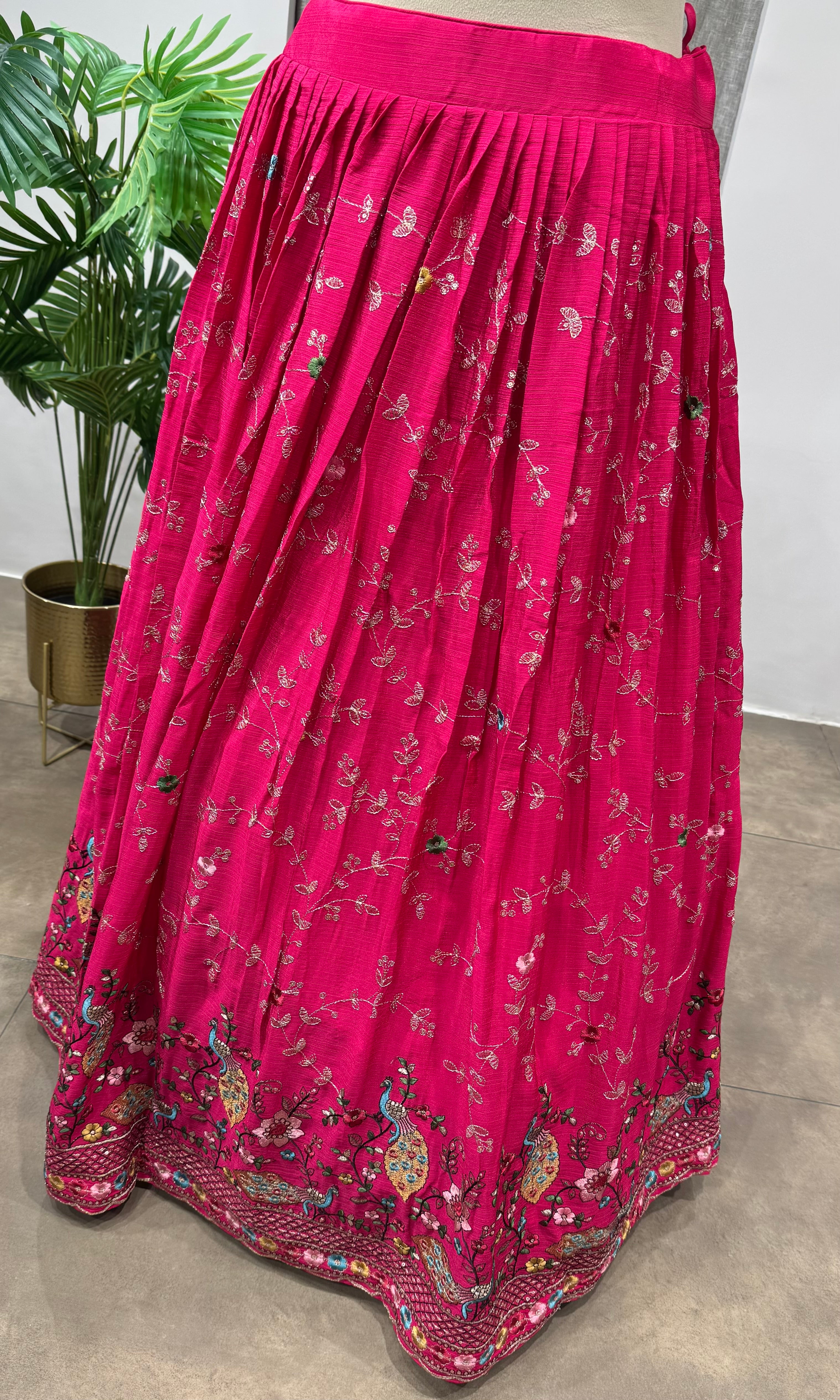 Fuchsia pink floral embroidered Lehenga set
