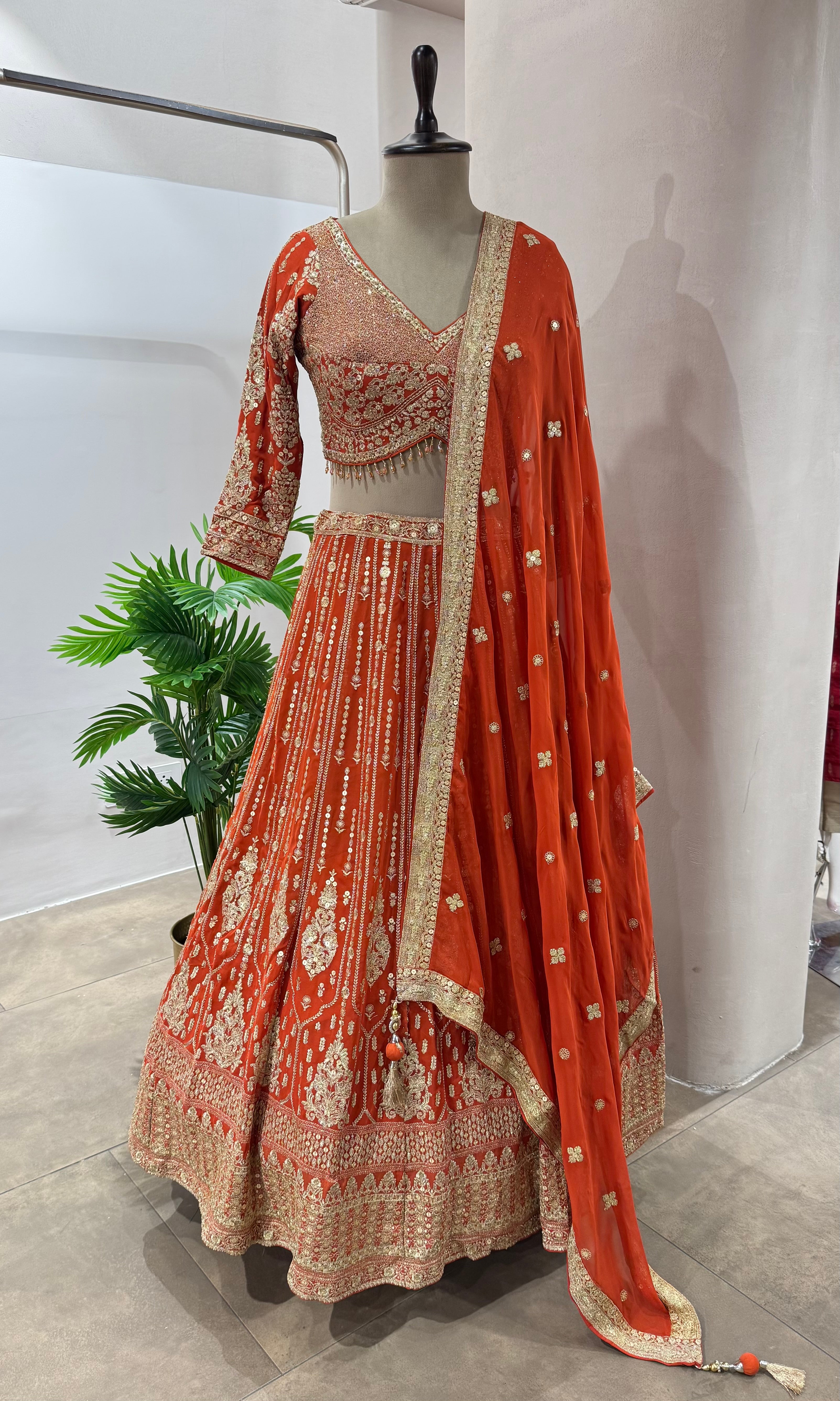 Rust GOLDEN EMBROIDERED LEHENGA