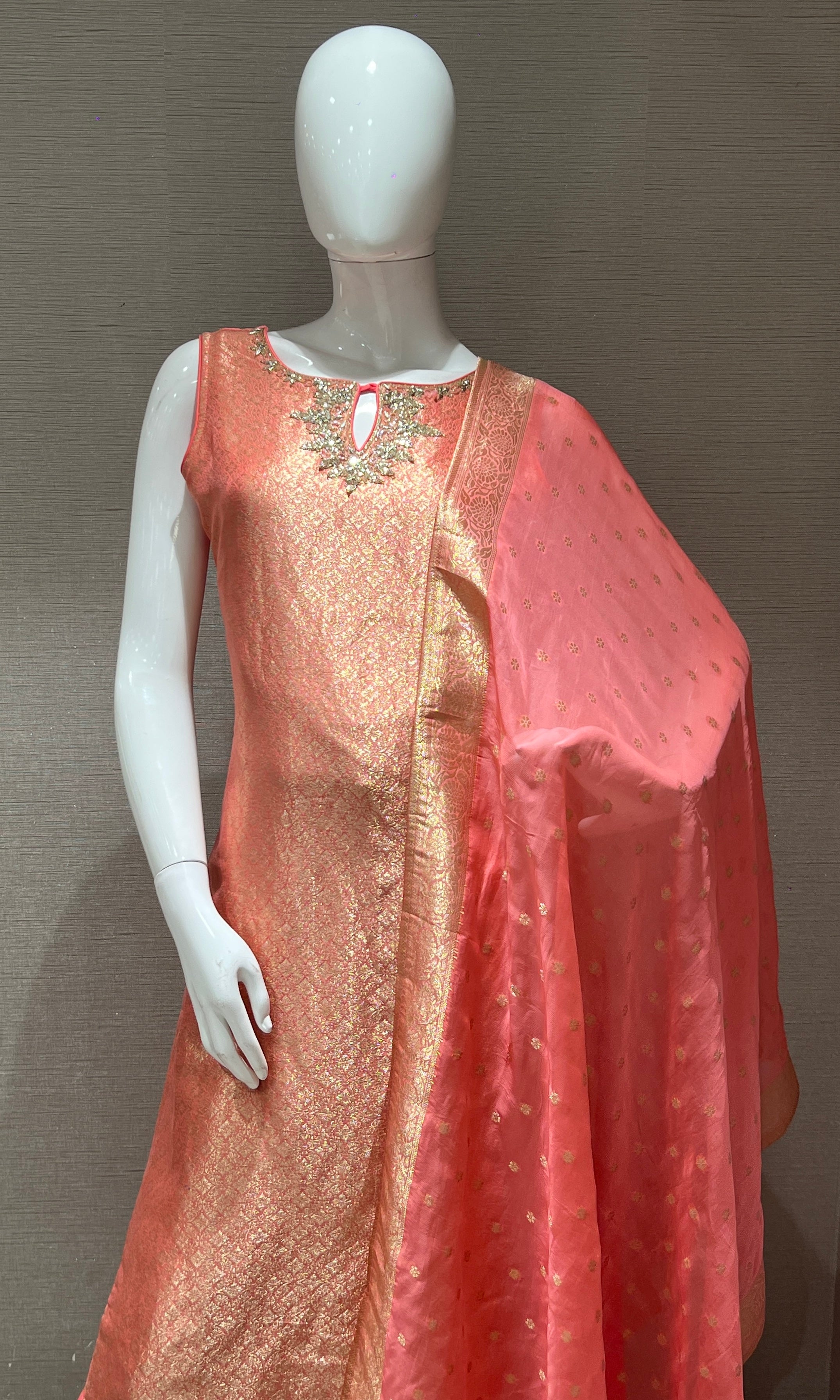 Peach Gold Embellished Kurta Set