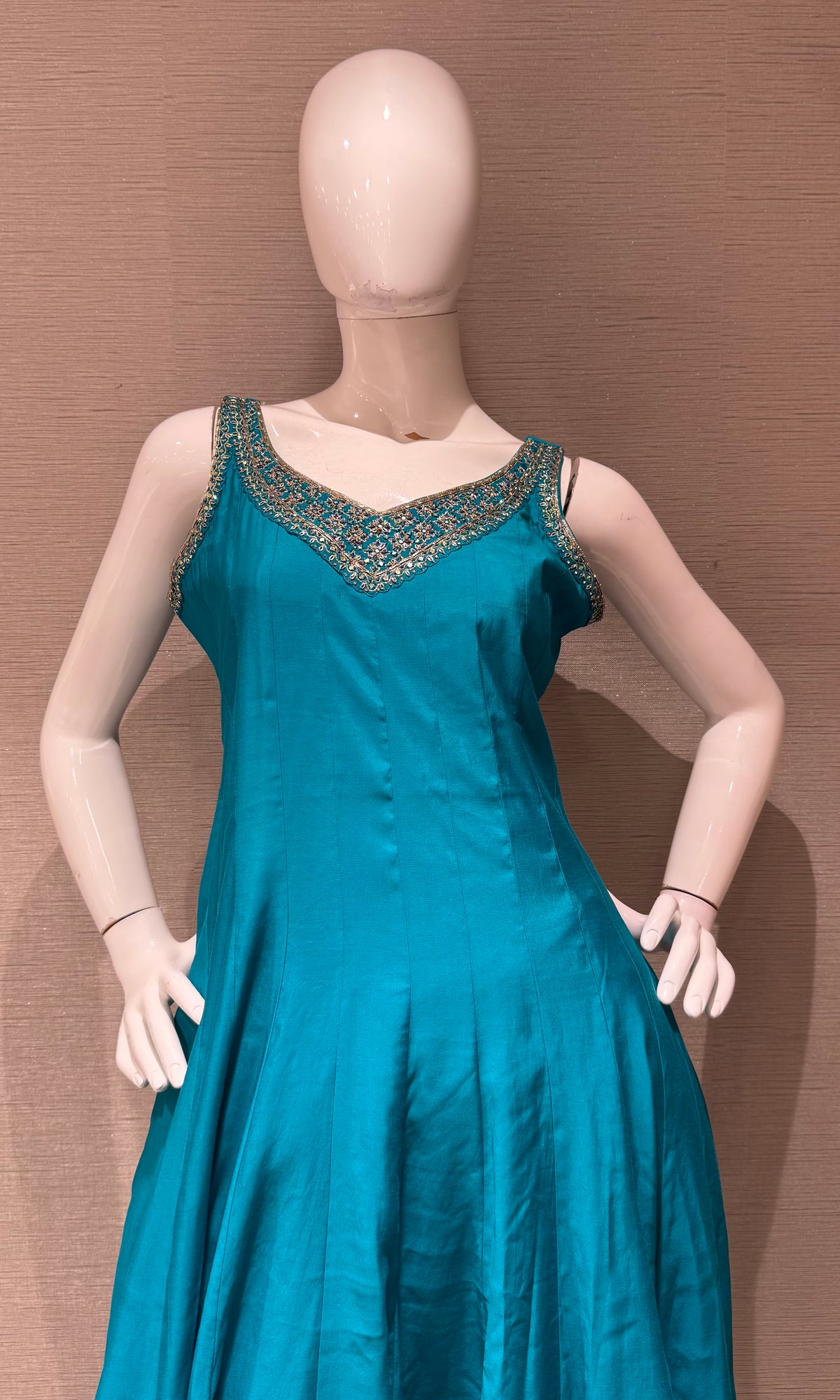 Rama Blue Anarkali with Contrast Dupatta