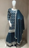 Blue embroidered sharara dupatta set