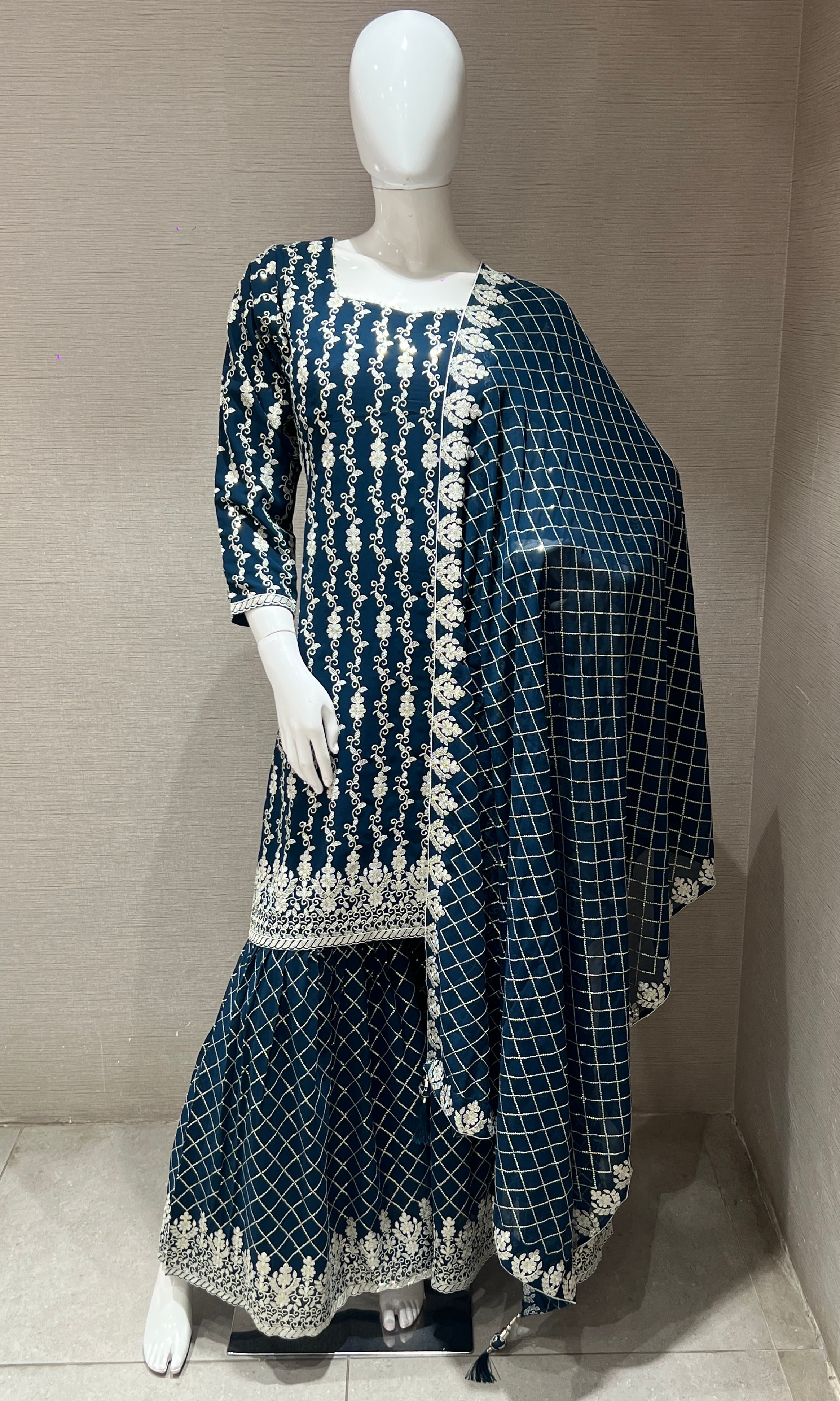Blue straight cut with sharara