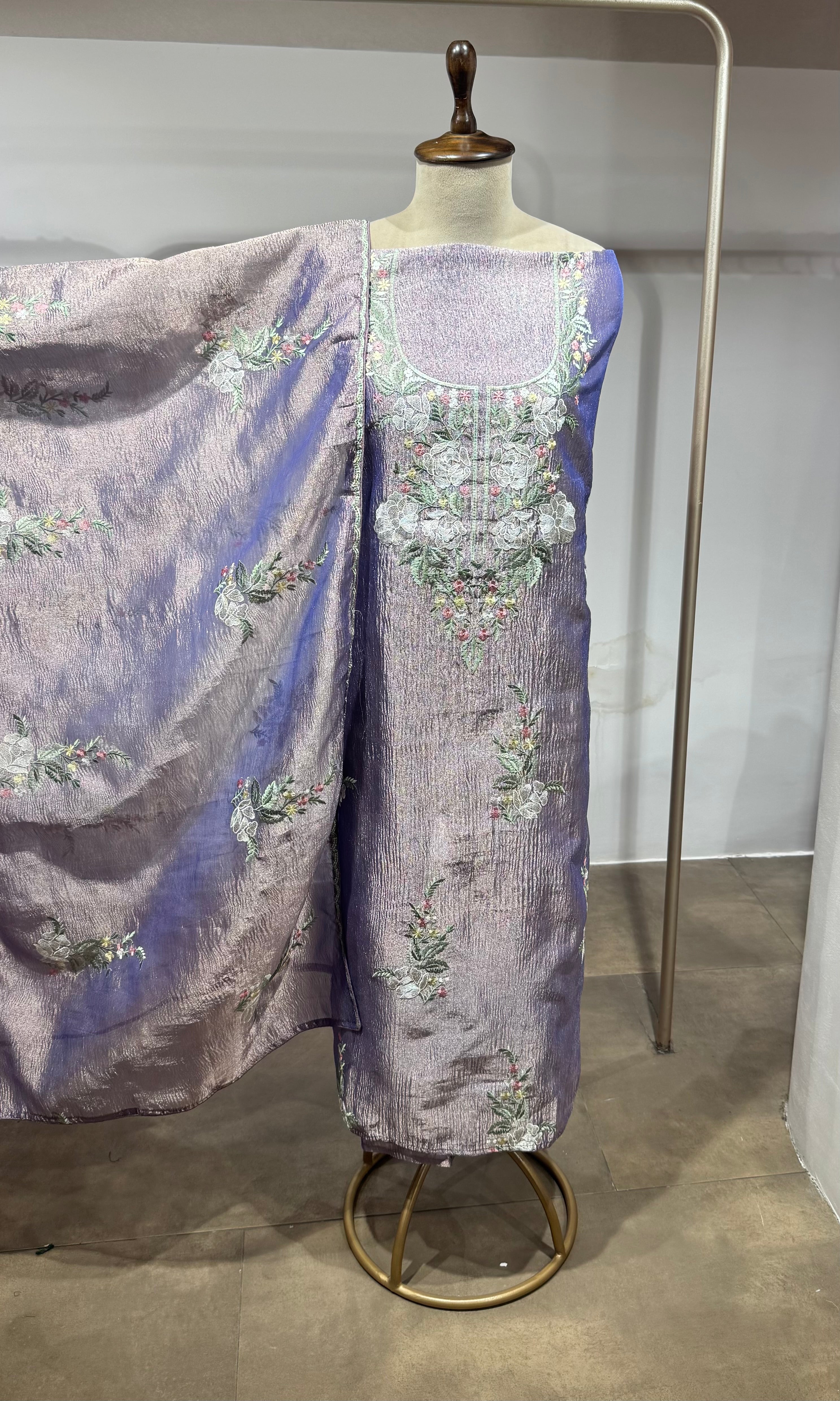 Purple floral tissue dress material