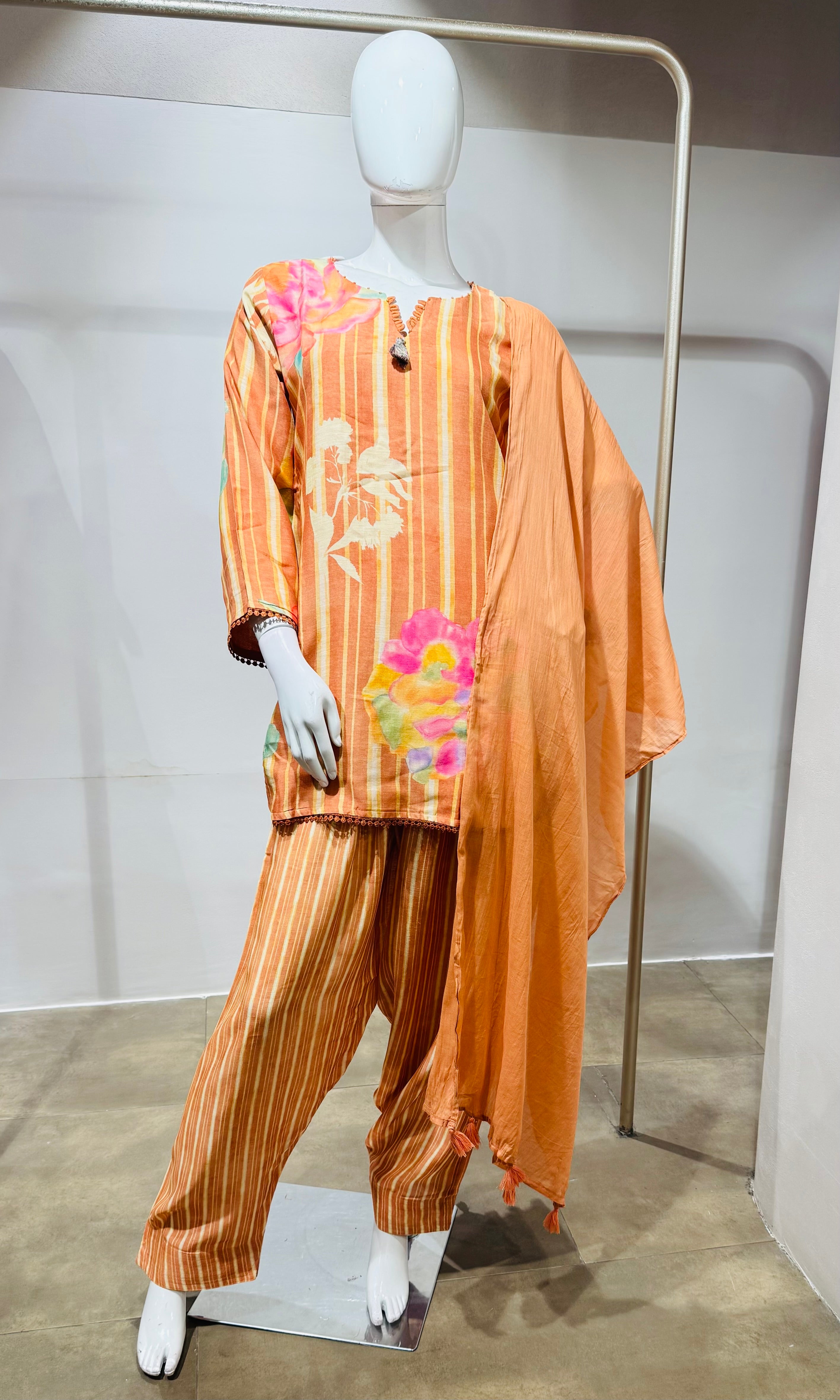 Orange Floral Printed Farsi salwar