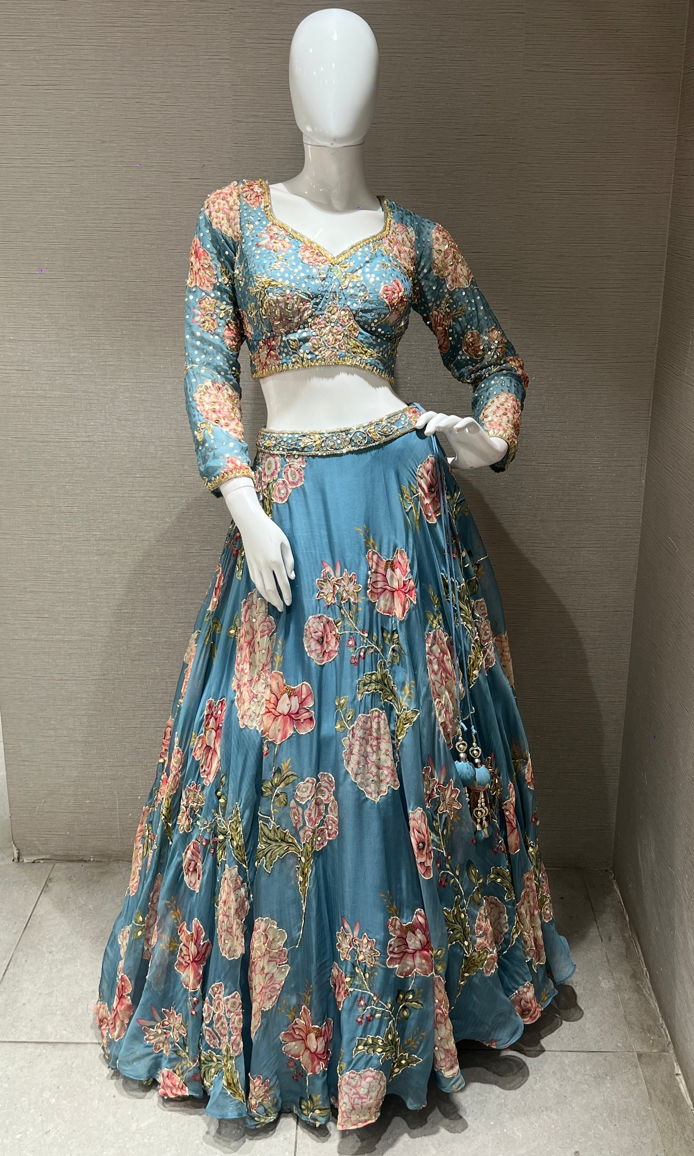 Light Blue Floral Embroidered Lehenga