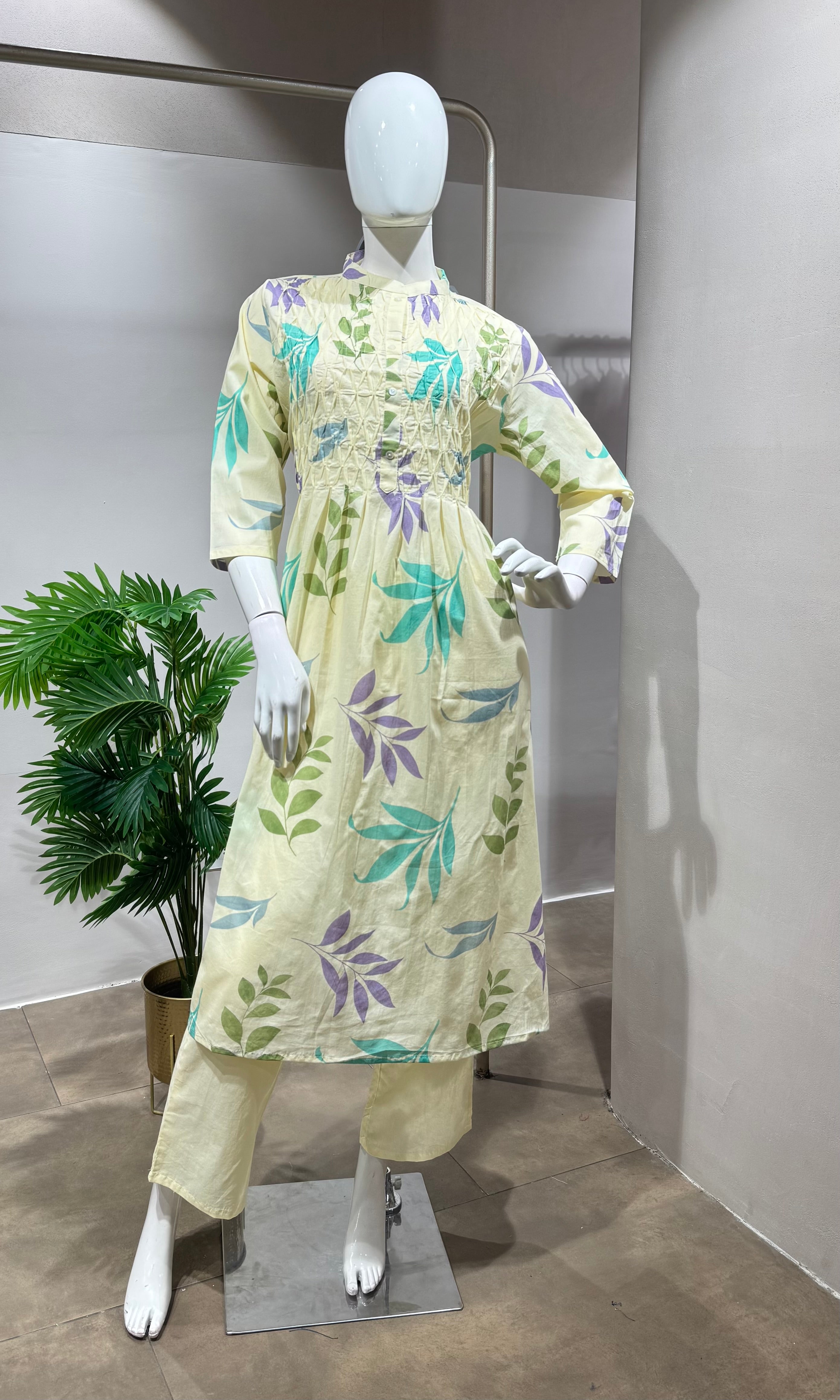 BLUE Leaf Design Spring-Summer Kurta Set